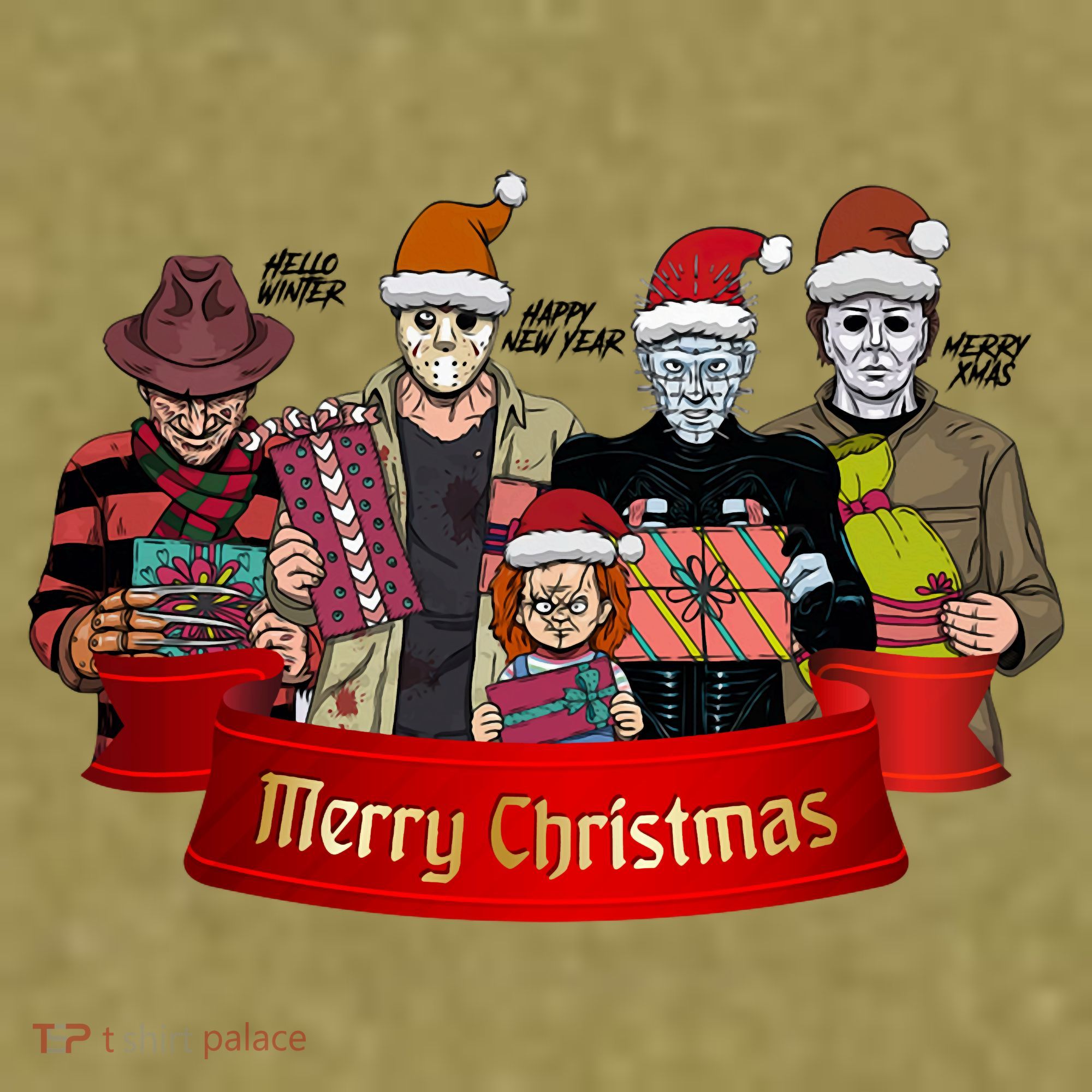 Horror Merry Christmas Halloween Friends Funny Costume Garment-Dyed Women's Muscle Tee