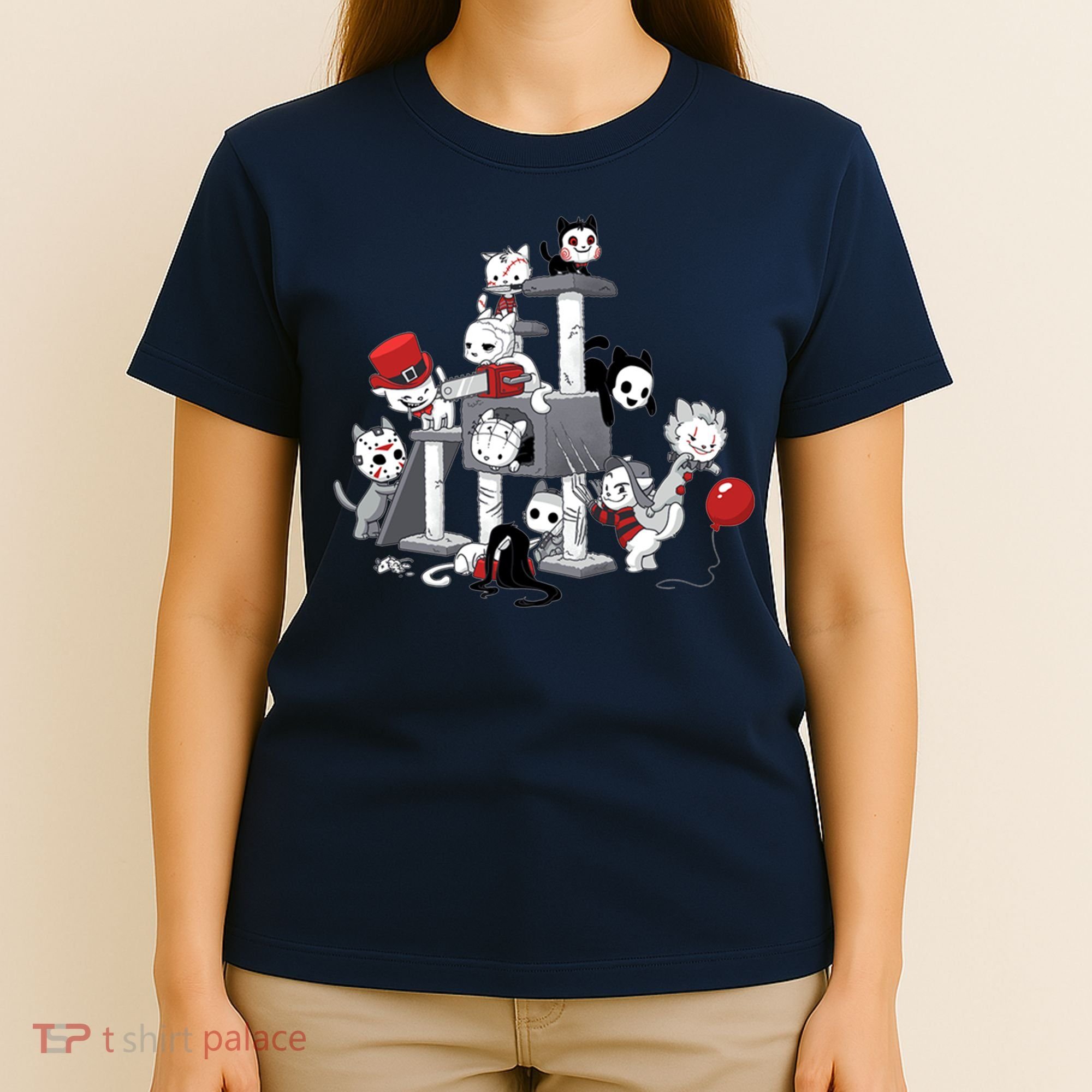 Horror Movies Cat Funny Halloween T-Shirt
