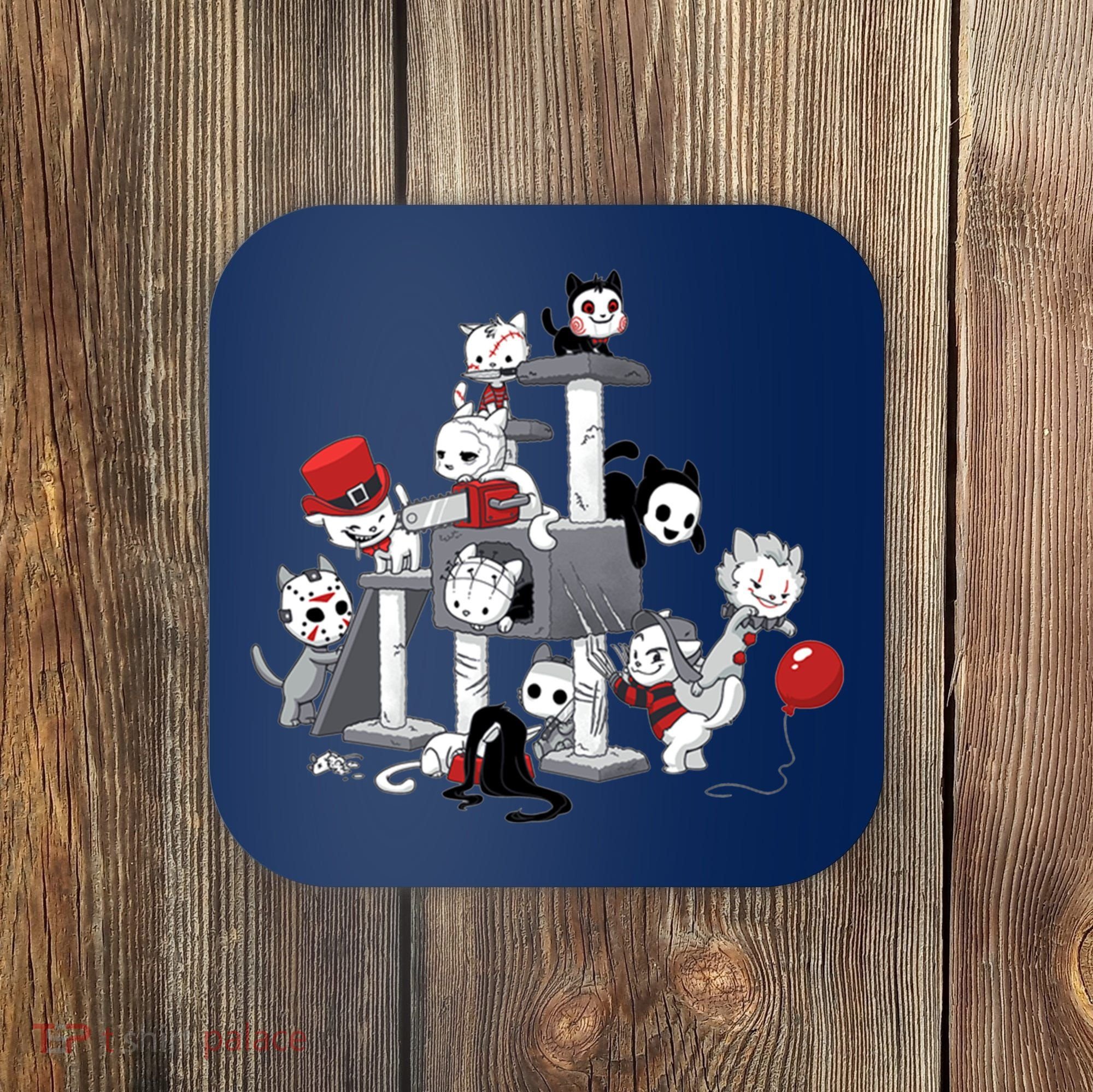 Horror Movies Cat Funny Halloween Coaster