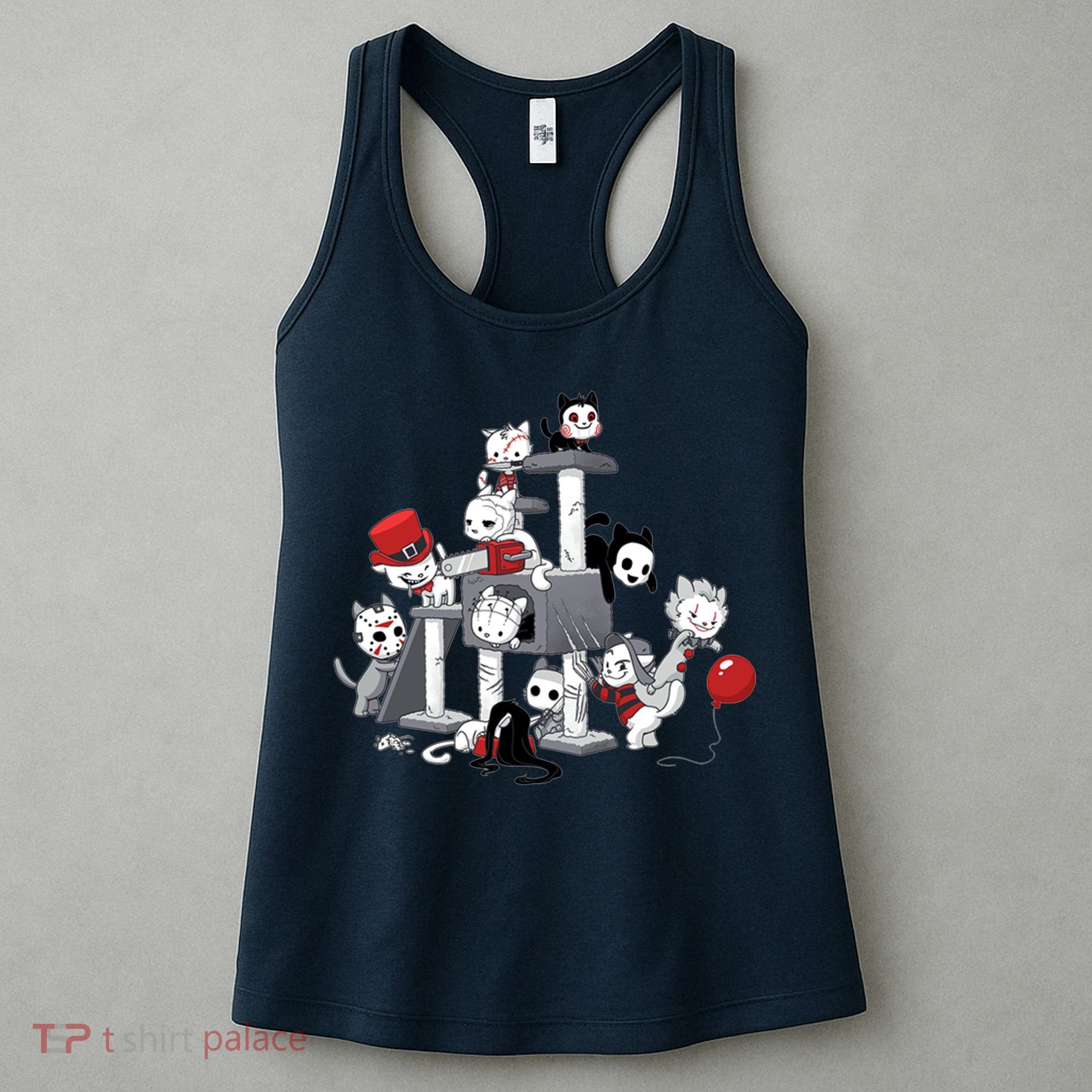 Horror Movies Cat Funny Halloween Women's Tank Top
