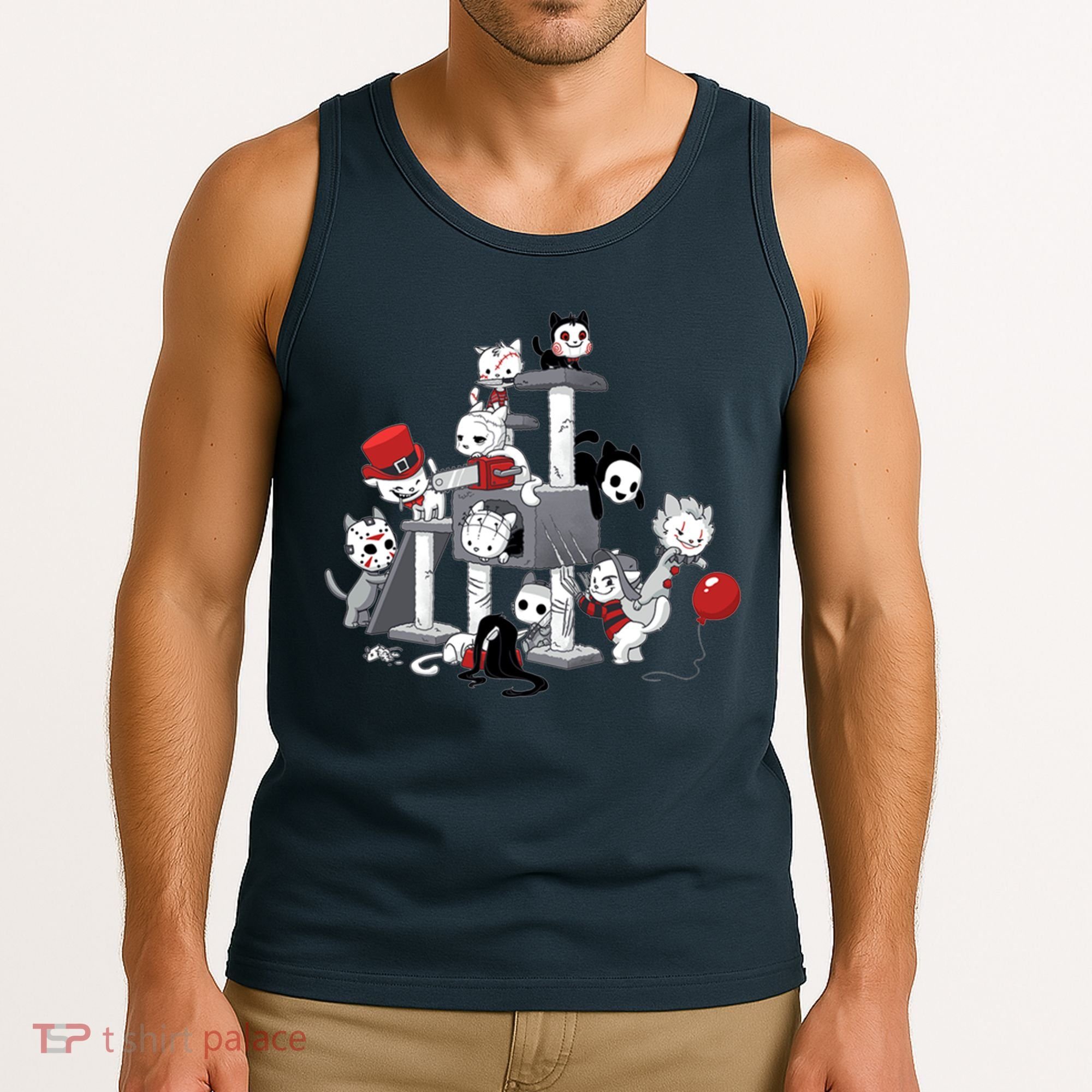 Horror Movies Cat Funny Halloween Tank Top