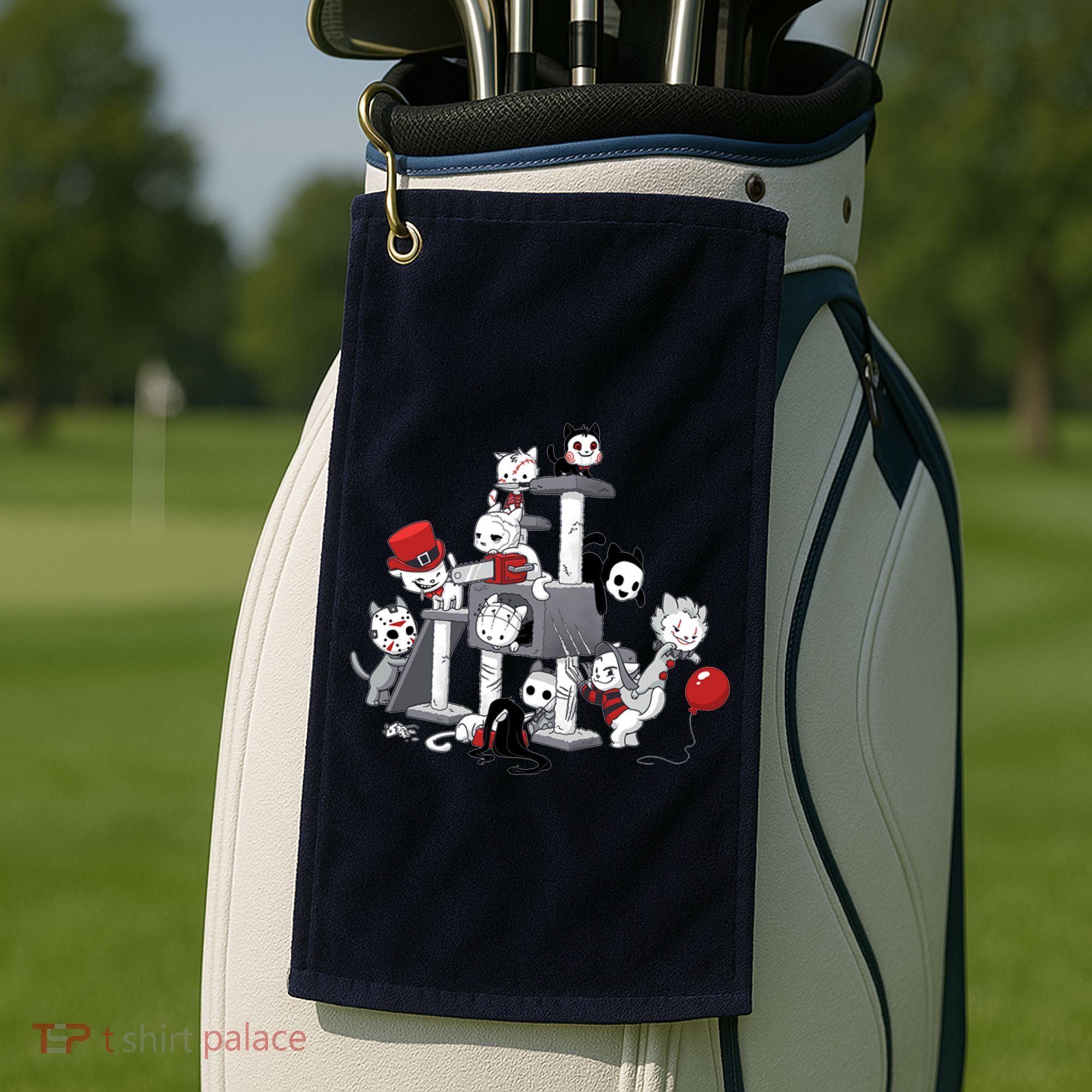Horror Movies Cat Funny Halloween Golf Towel