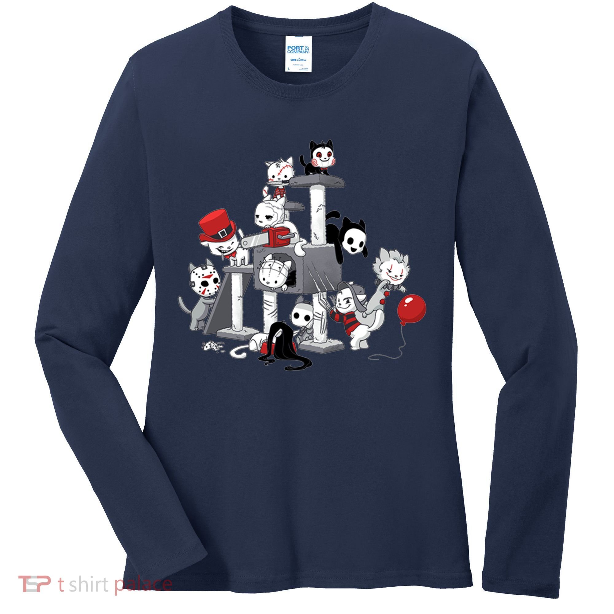 Horror Movies Cat Funny Halloween Women's Long Sleeve Shirt