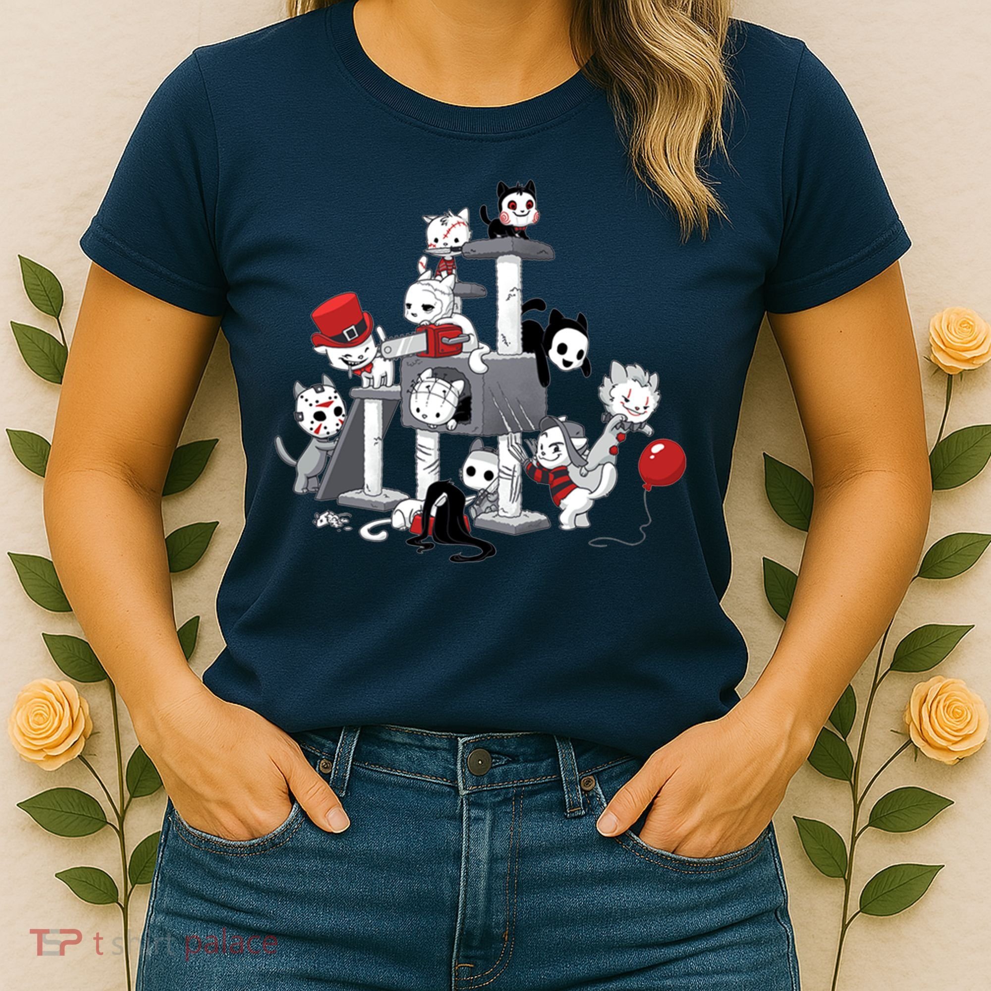 Horror Movies Cat Funny Halloween Women's T-Shirt