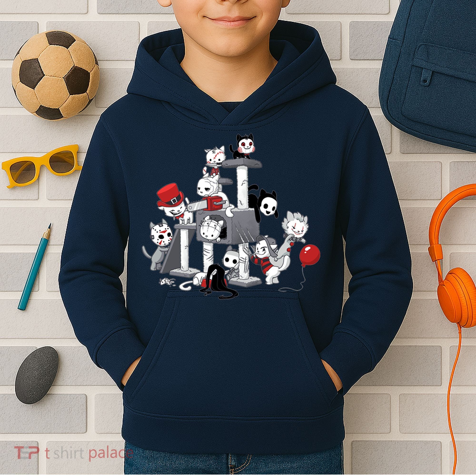 Horror Movies Cat Funny Halloween Kids Hoodie