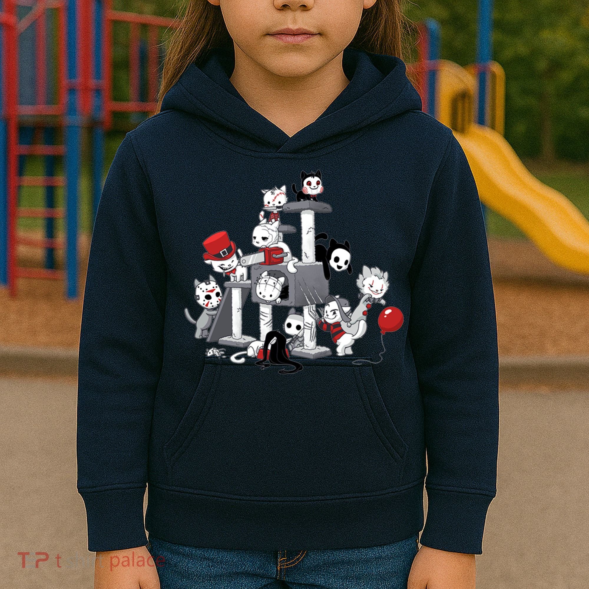Horror Movies Cat Funny Halloween Kids Hoodie