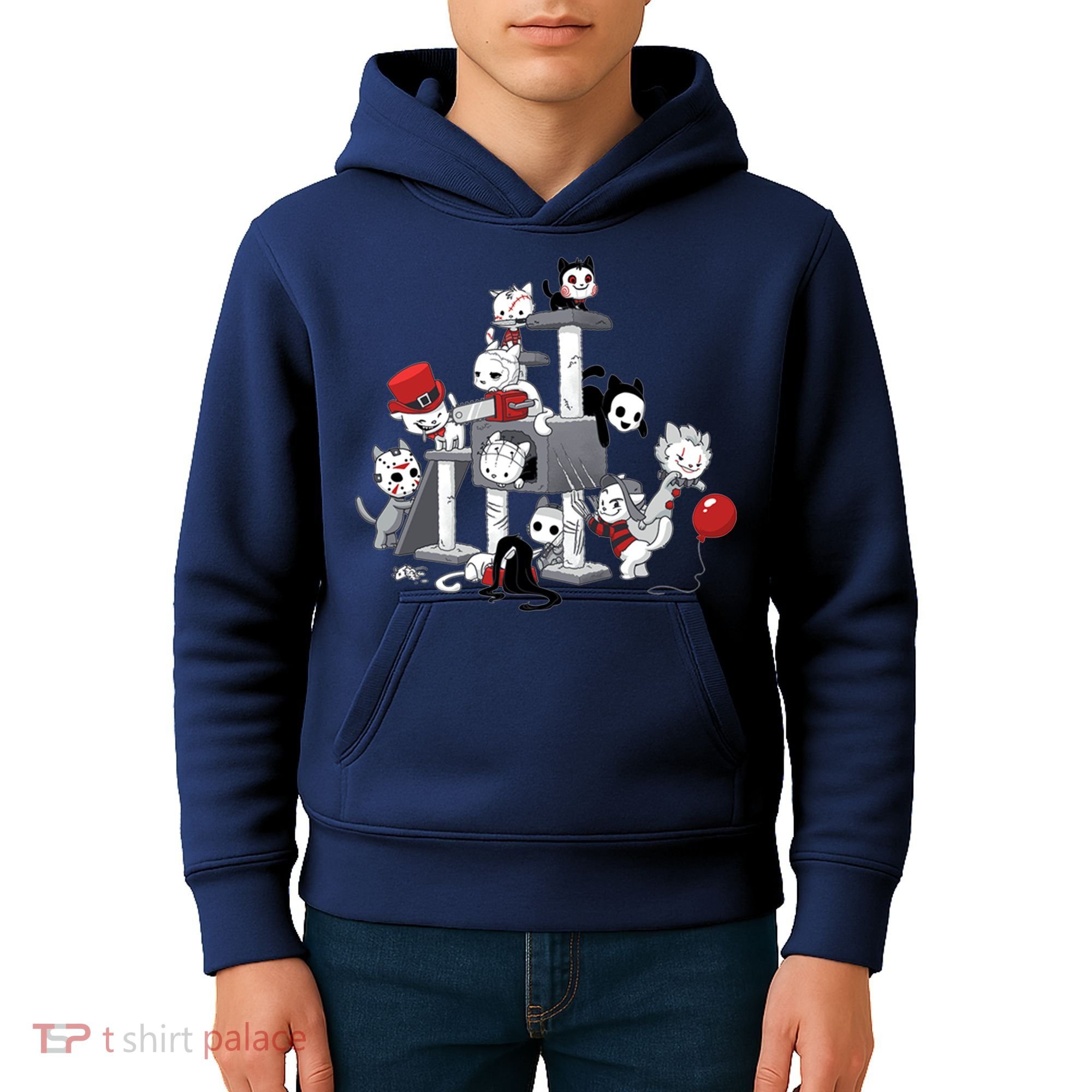 Horror Movies Cat Funny Halloween Kids Hoodie
