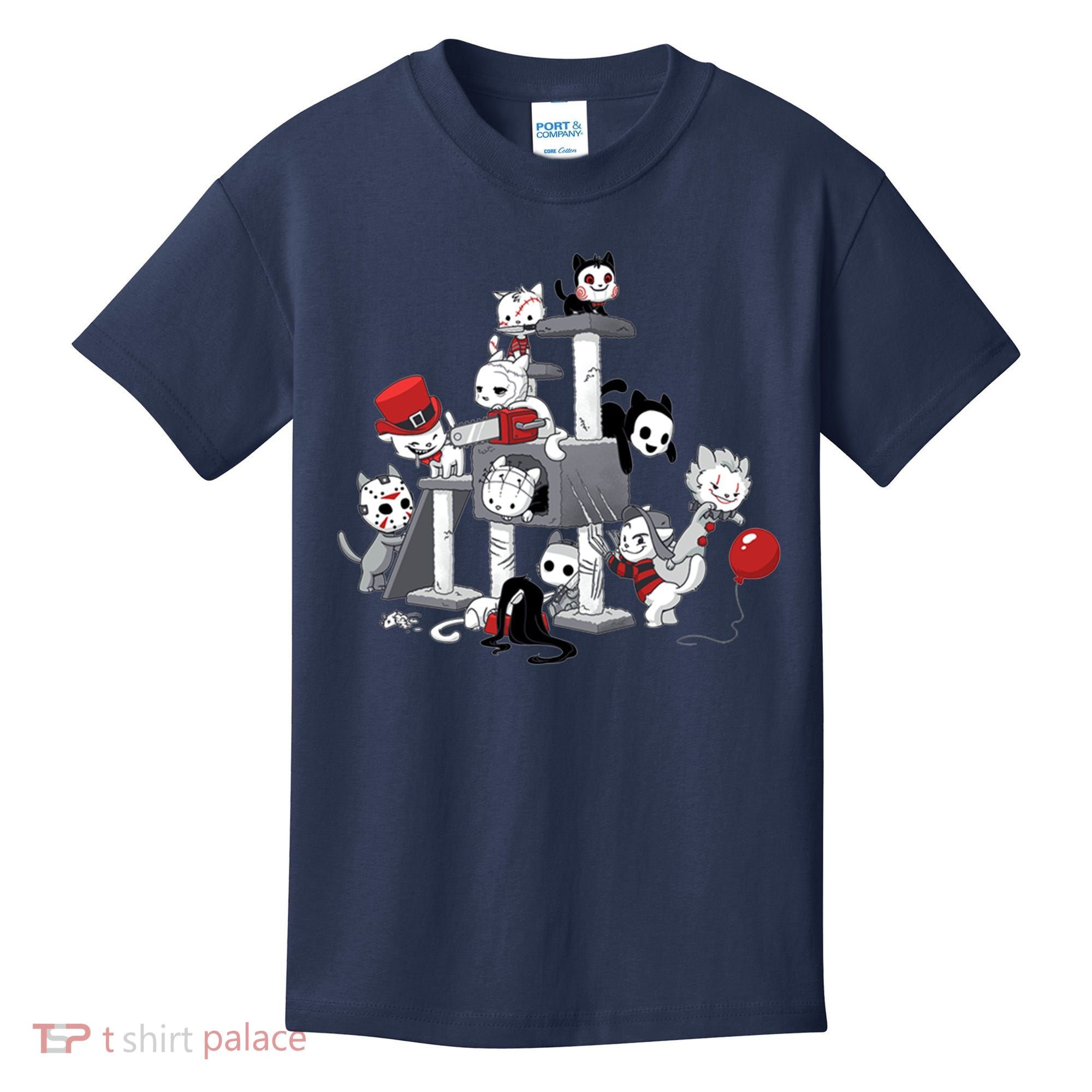 Horror Movies Cat Funny Halloween Kids T-Shirt
