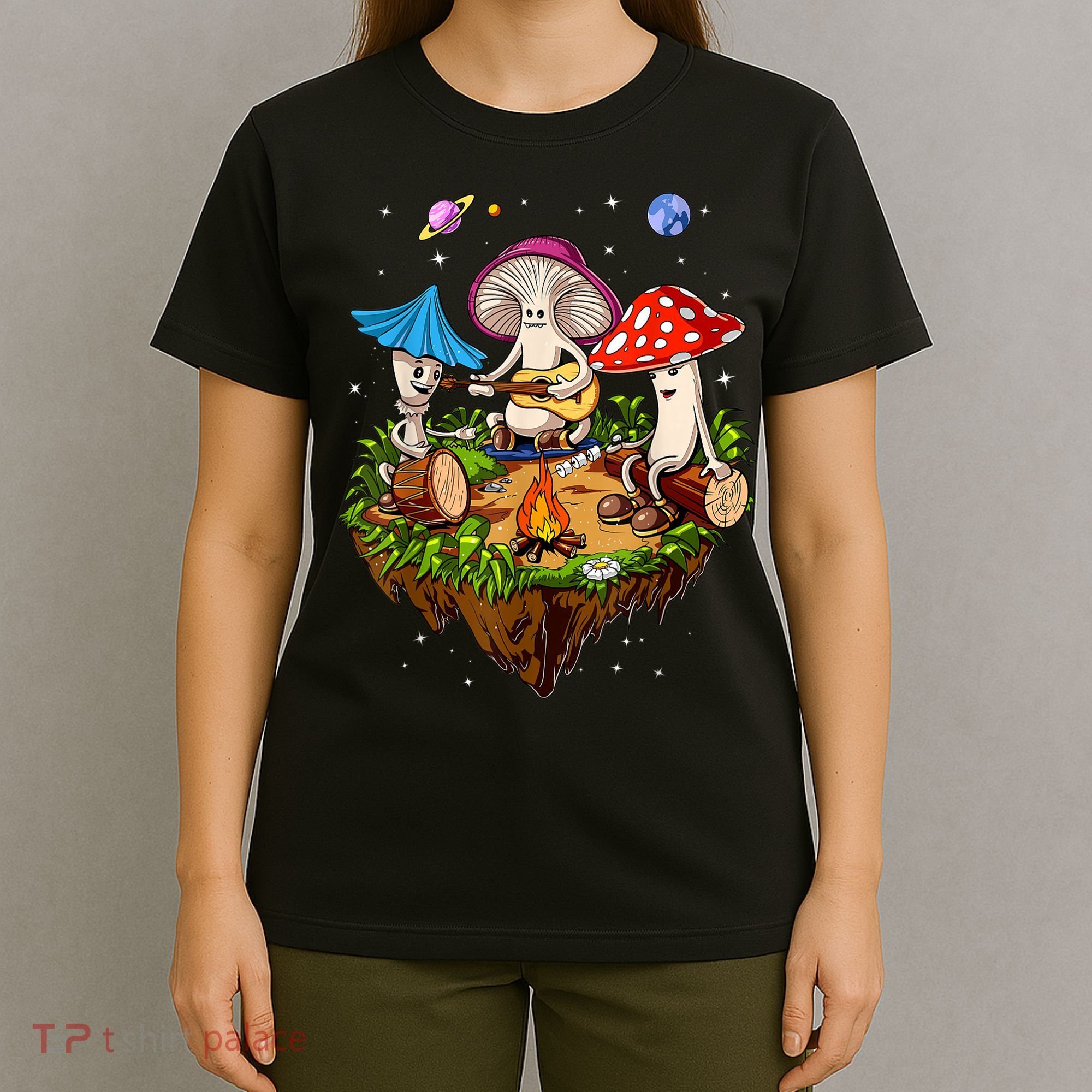 Hippie Mushrooms Camping Psychedelic Forest Fungi Festival T-Shirt