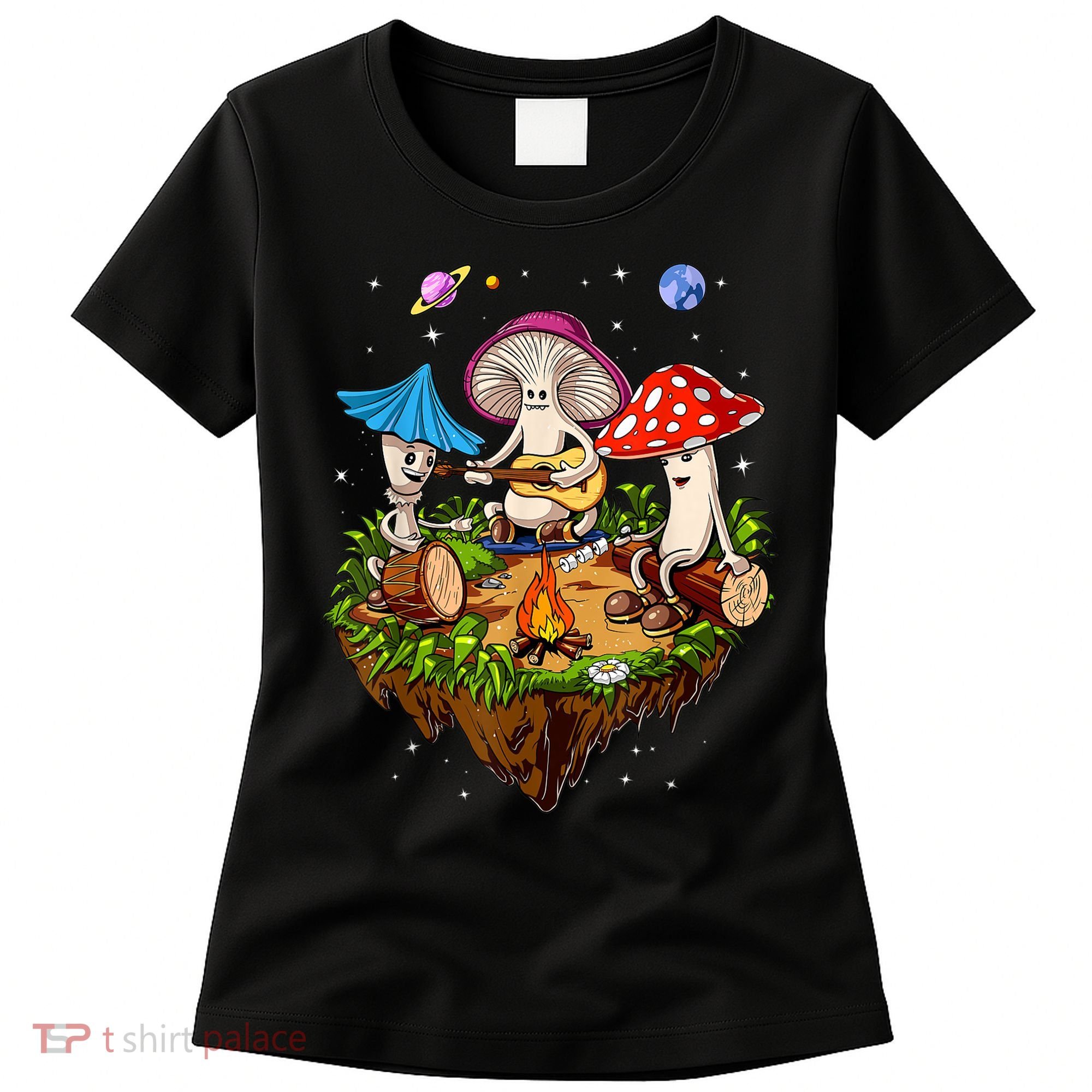 Hippie Mushrooms Camping Psychedelic Forest Fungi Festival Women's T-Shirt
