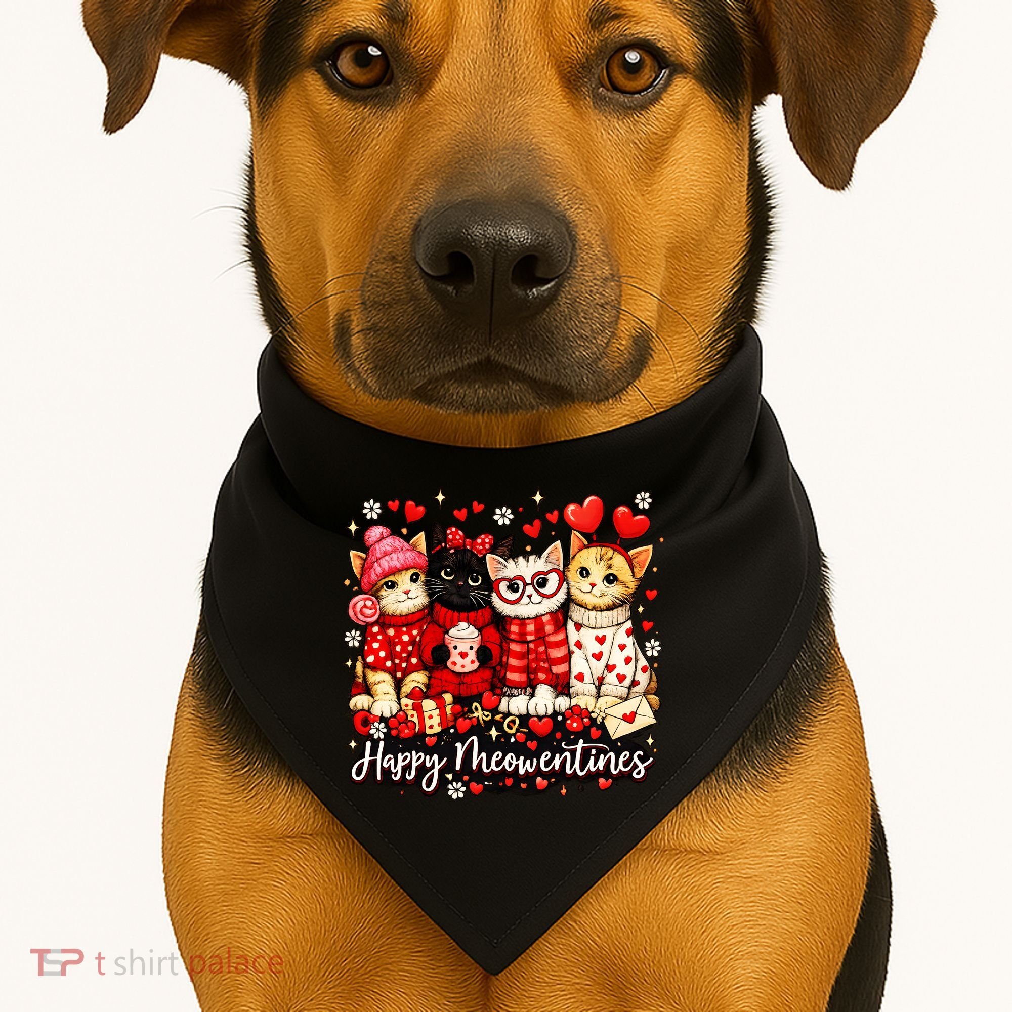Happy Meowentines Cute Valentine Cat Lovers USA-Made Doggie Bandana