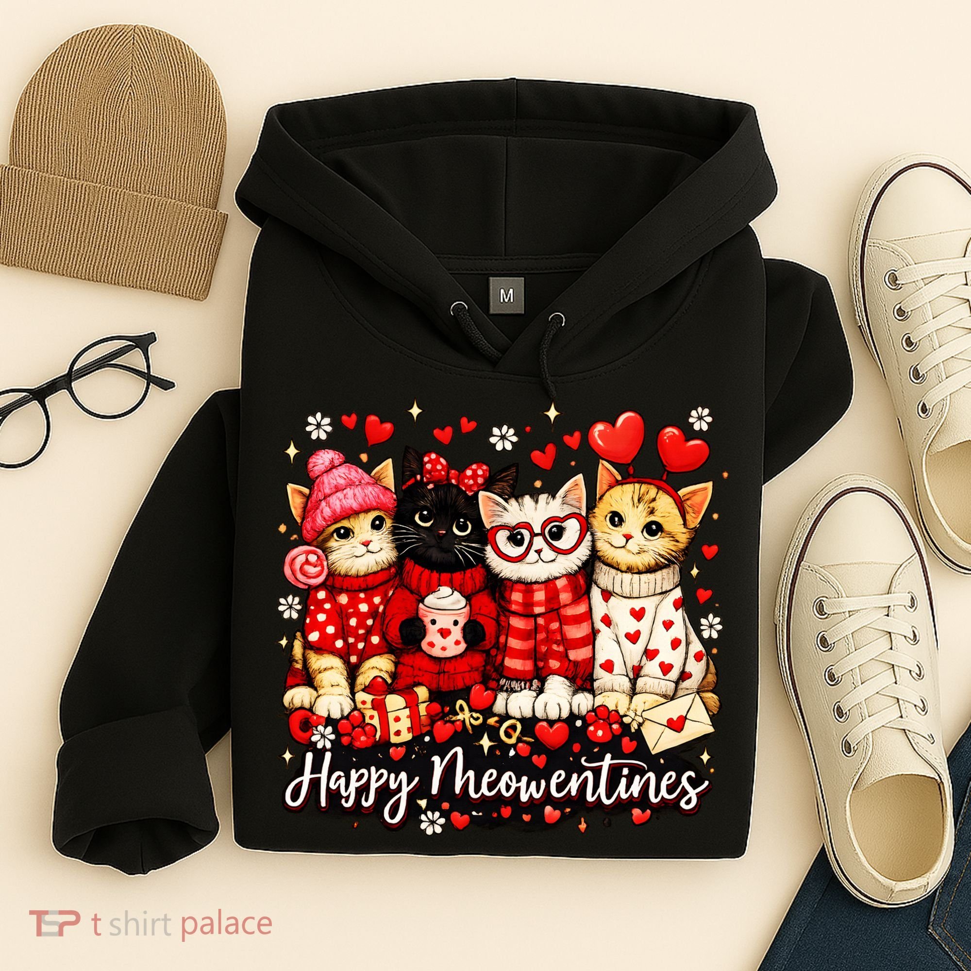 Happy Meowentines Cute Valentine Cat Lovers Hoodie