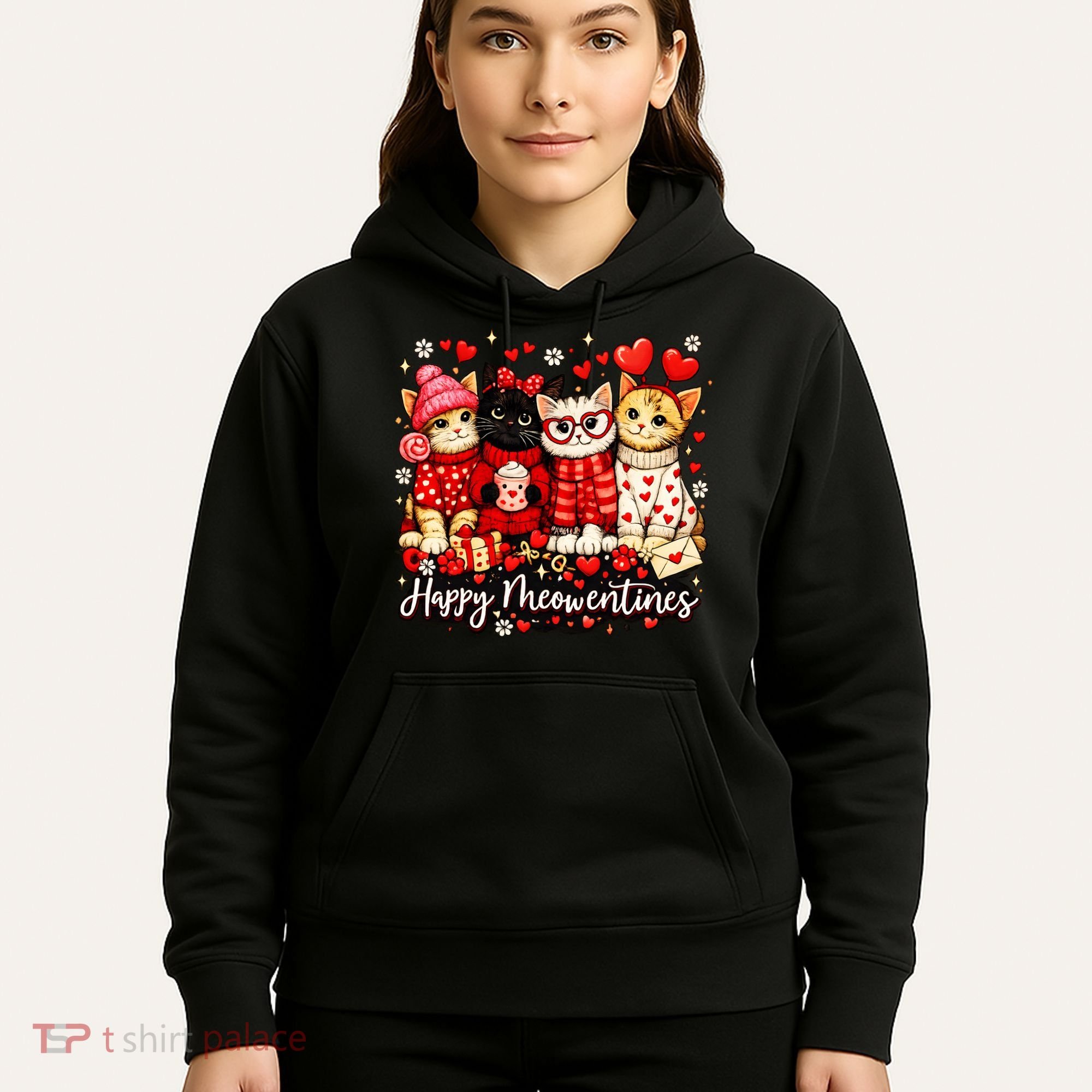 Happy Meowentines Cute Valentine Cat Lovers Hoodie