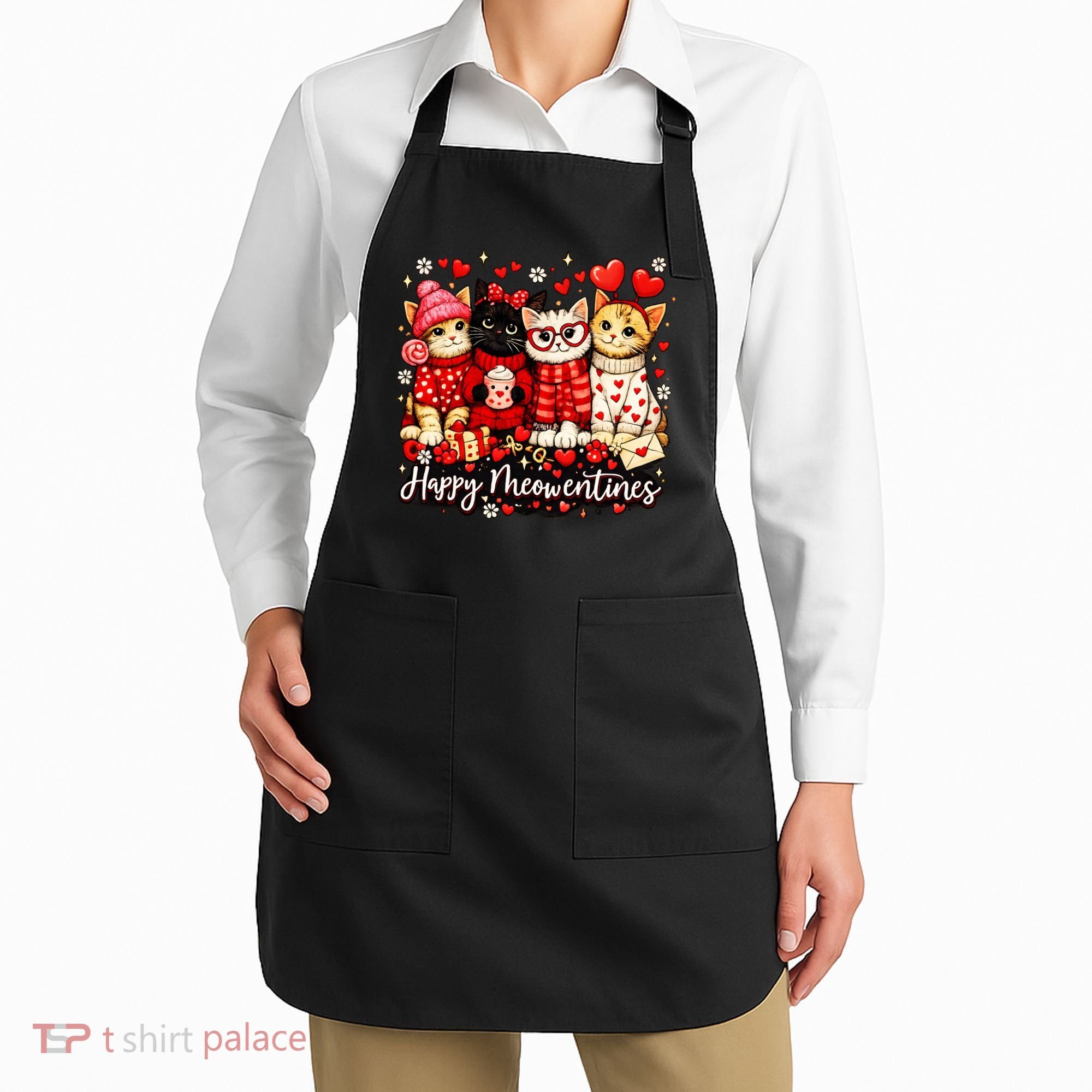 Happy Meowentines Cute Valentine Cat Lovers Apron