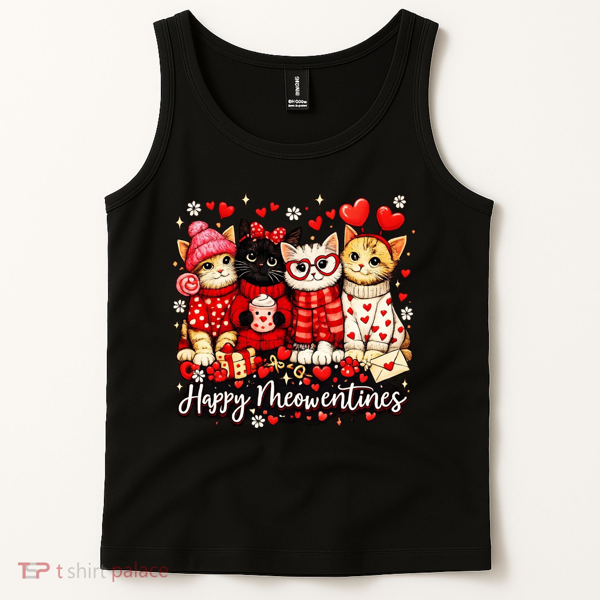 Happy Meowentines Cute Valentine Cat Lovers Tank Top