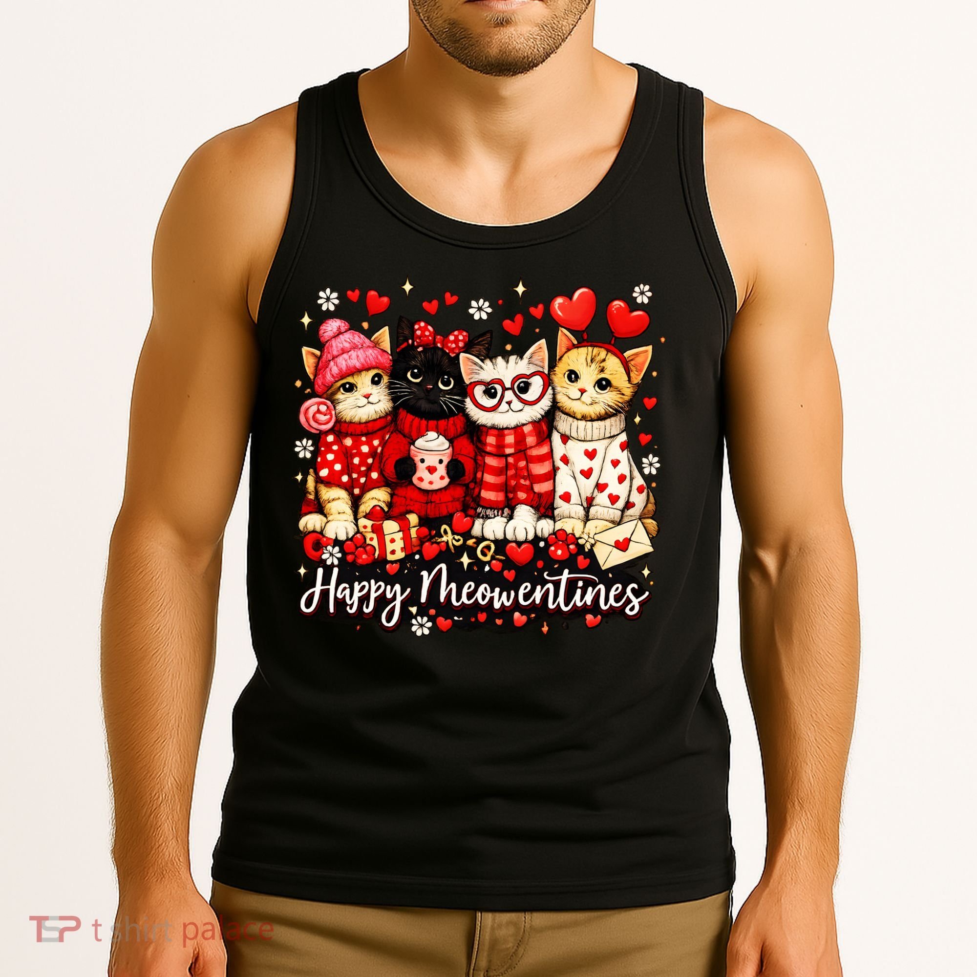 Happy Meowentines Cute Valentine Cat Lovers Tank Top