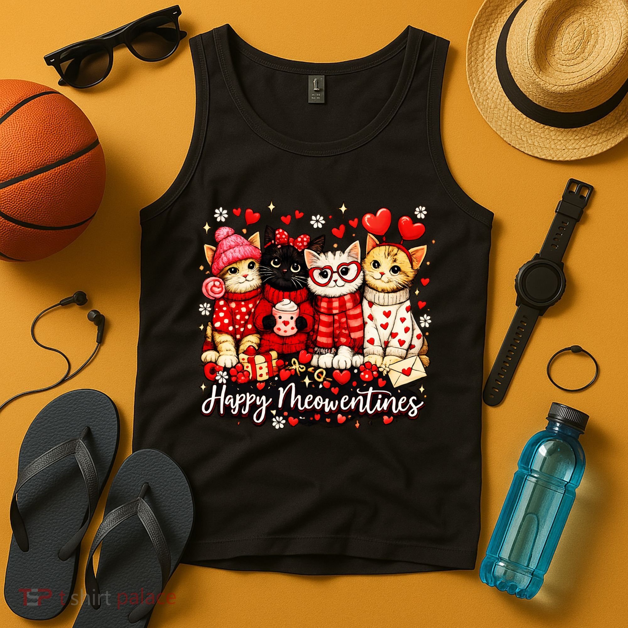Happy Meowentines Cute Valentine Cat Lovers Tank Top