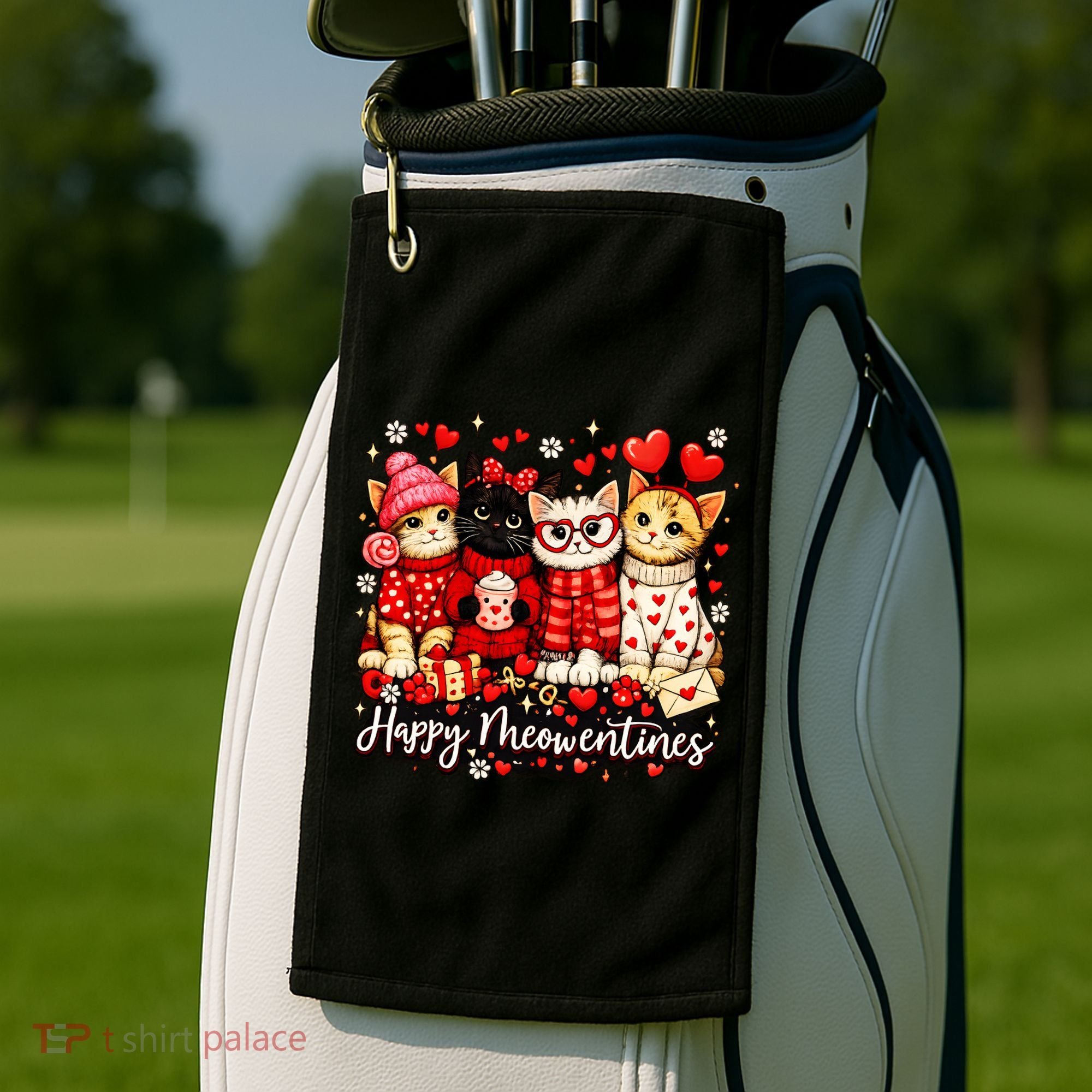 Happy Meowentines Cute Valentine Cat Lovers Golf Towel