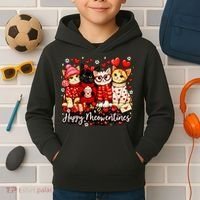 Happy Meowentines Cute Valentine Cat Lovers Kids Hoodie thumb 2