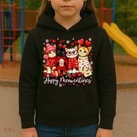 Happy Meowentines Cute Valentine Cat Lovers Kids Hoodie thumb 3