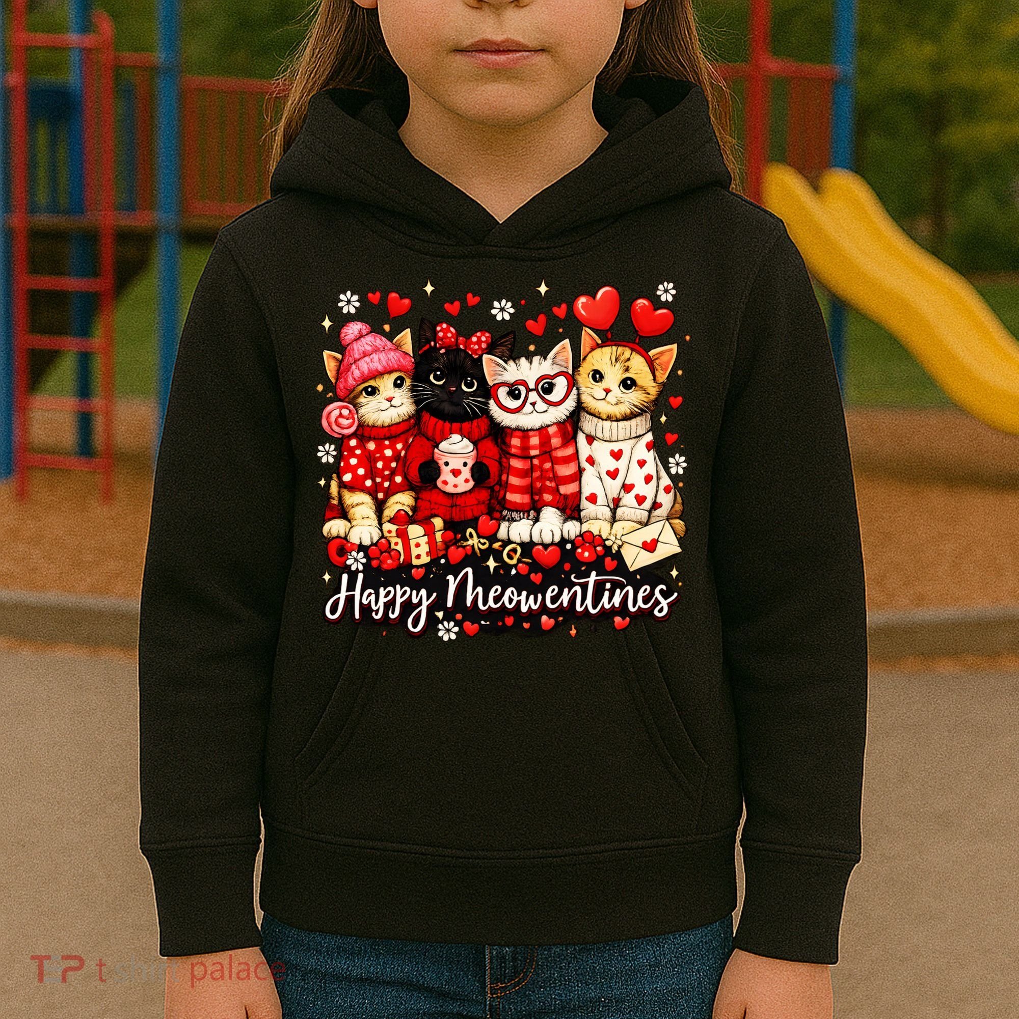 Happy Meowentines Cute Valentine Cat Lovers Kids Hoodie