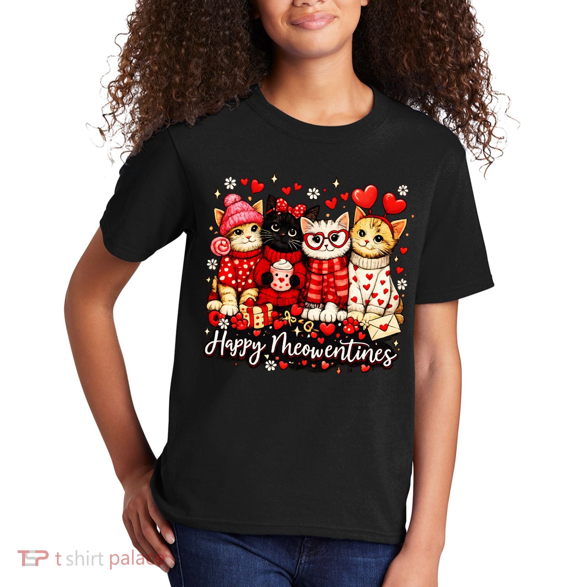 Happy Meowentines Cute Valentine Cat Lovers Kids T-Shirt