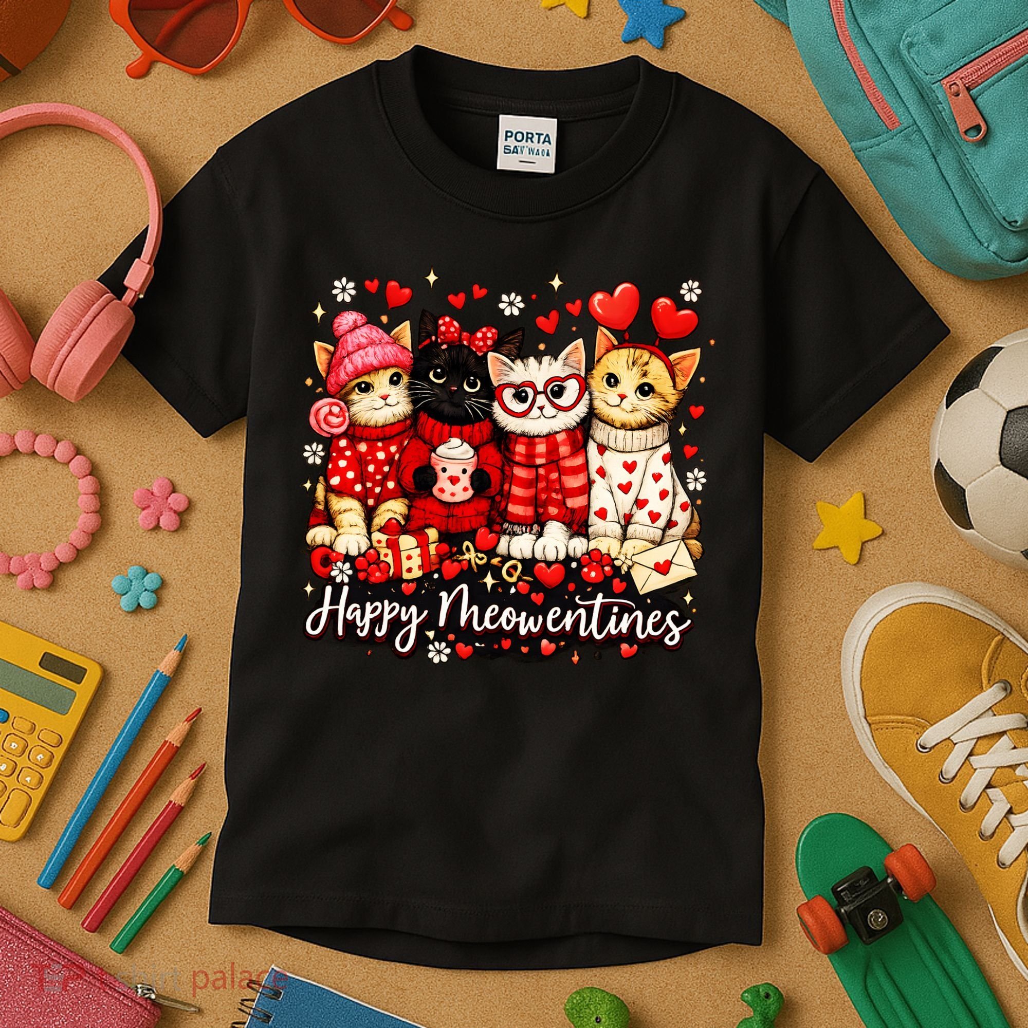 Happy Meowentines Cute Valentine Cat Lovers Kids T-Shirt