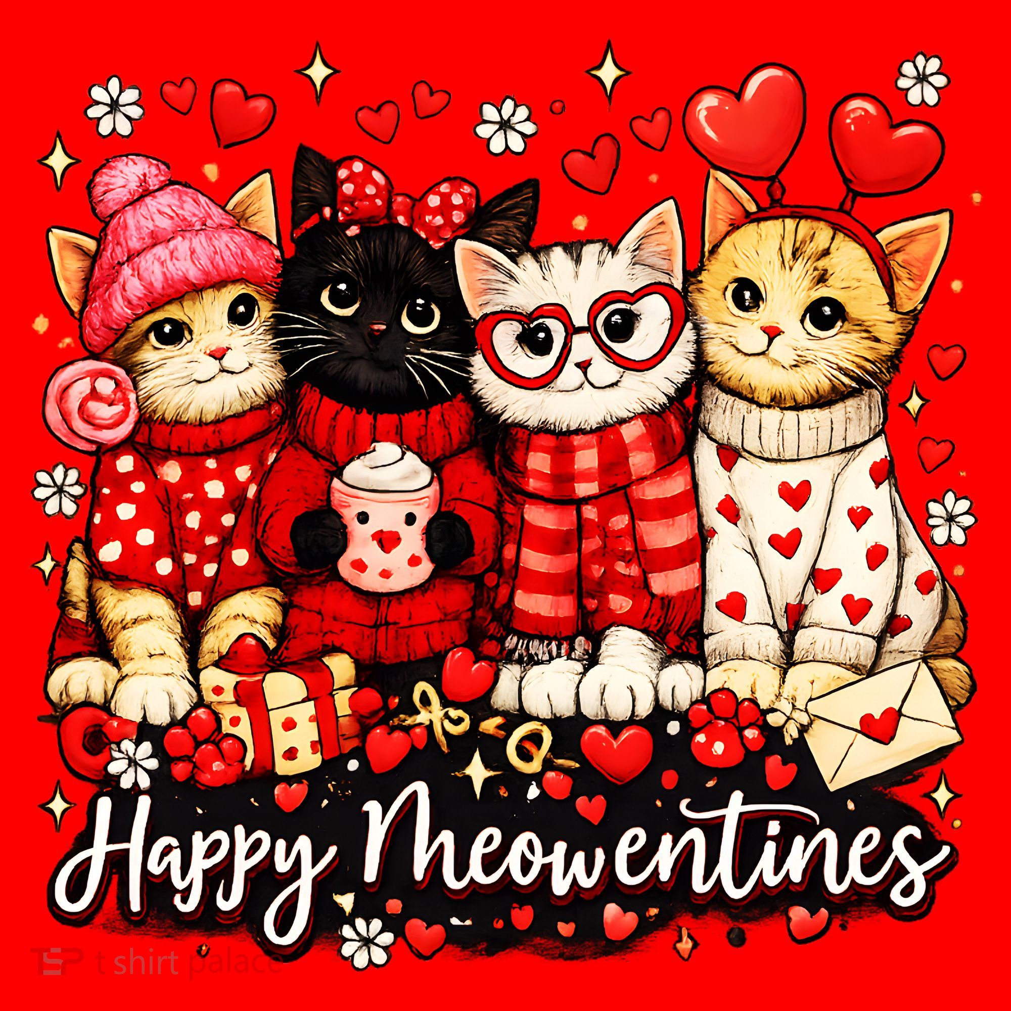 Happy Meowentines Cute Valentine Cat Lovers Santa Hat