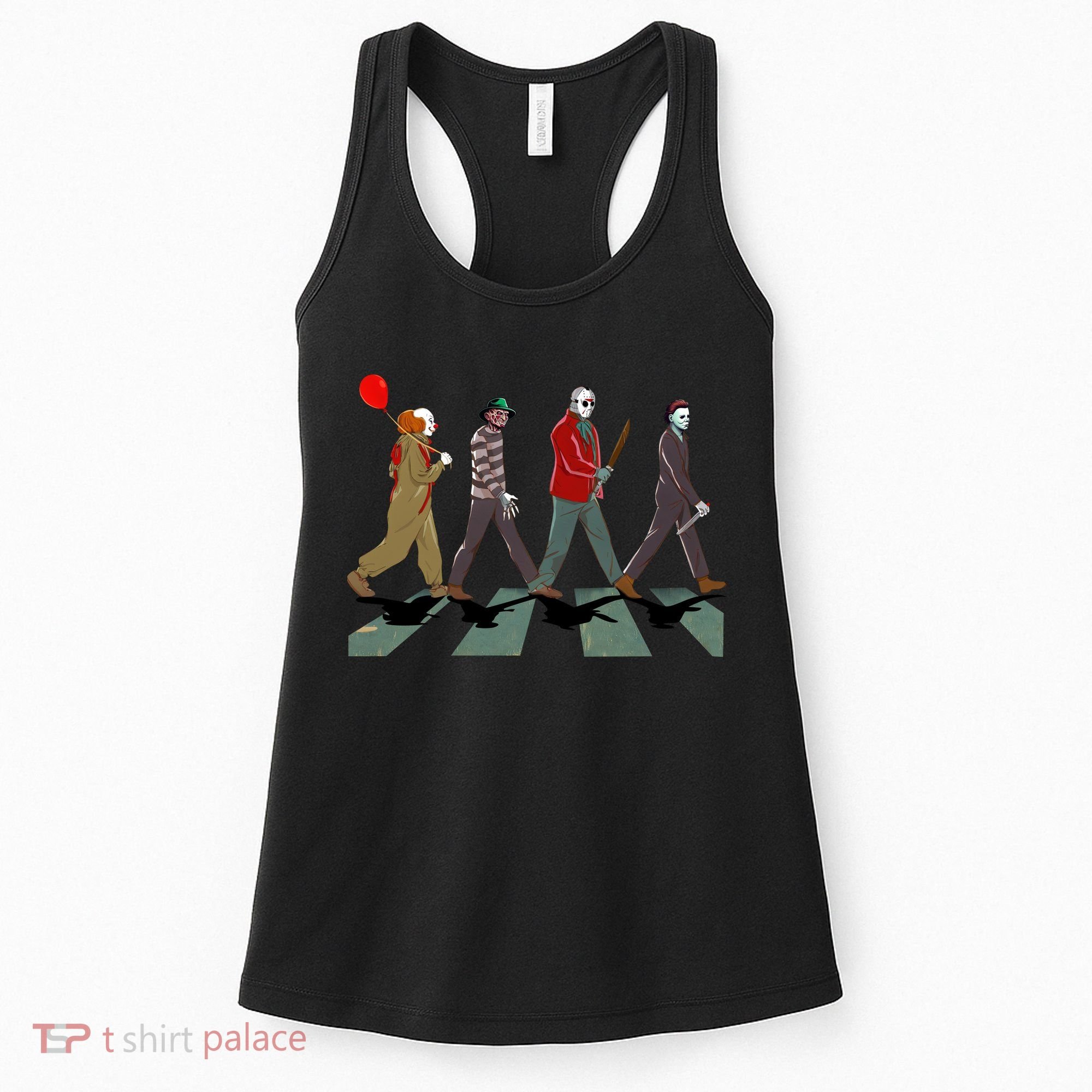 Horror Movie Characters Walking Road Friends Halloween Pennywise Women's Tank Top