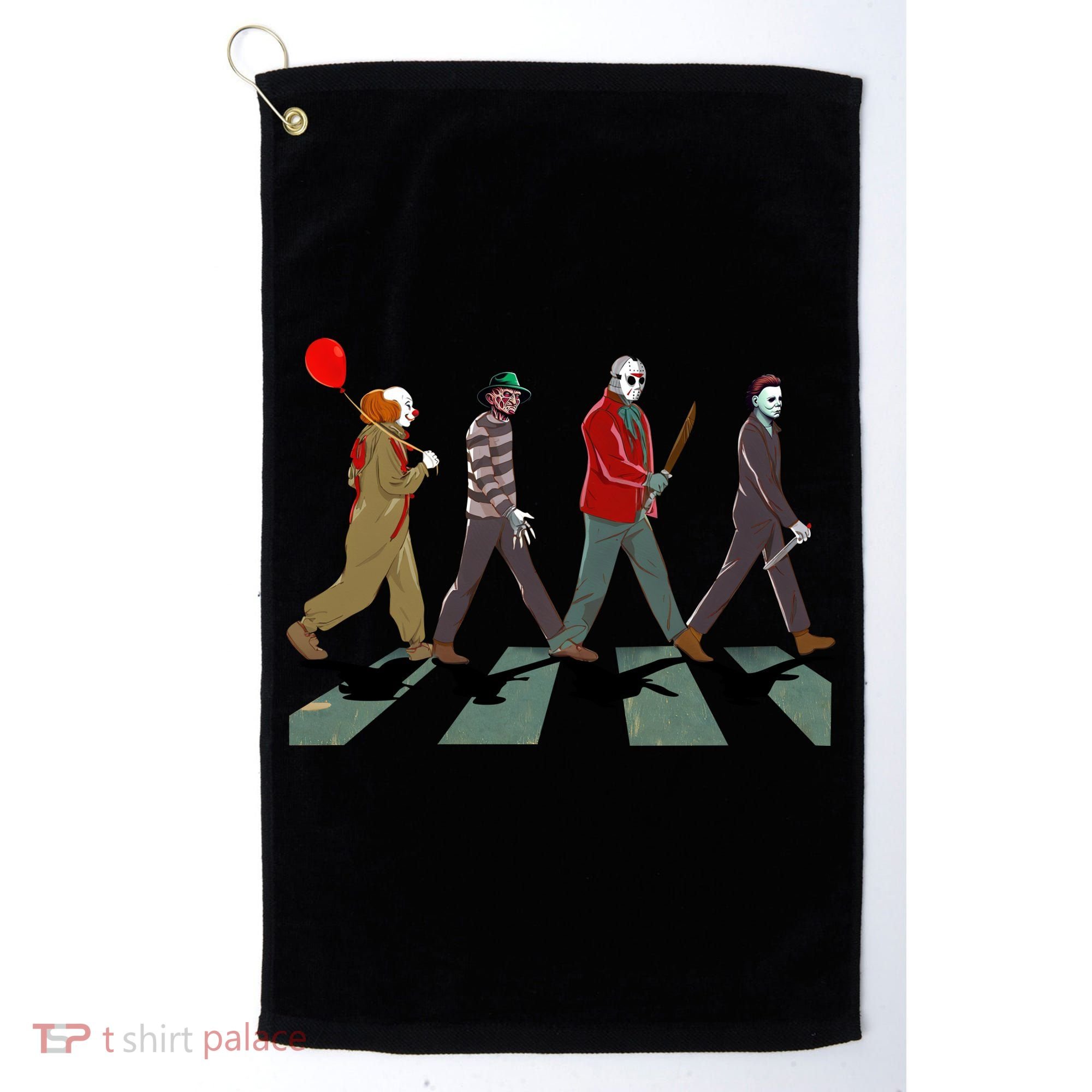 Horror Movie Characters Walking Road Friends Halloween Pennywise Golf Towel