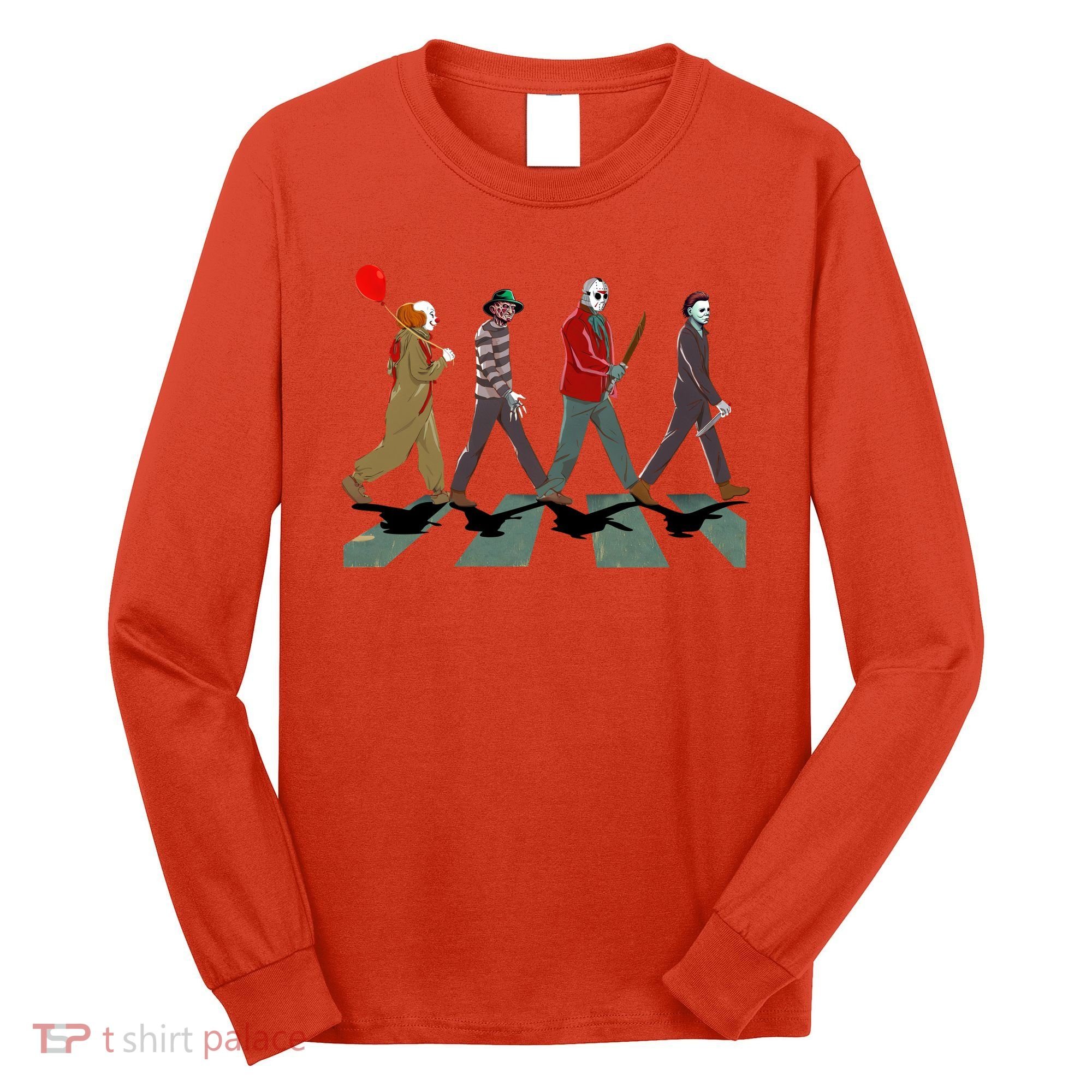 Horror Movie Characters Walking Road Friends Halloween Pennywise Long Sleeve Shirt