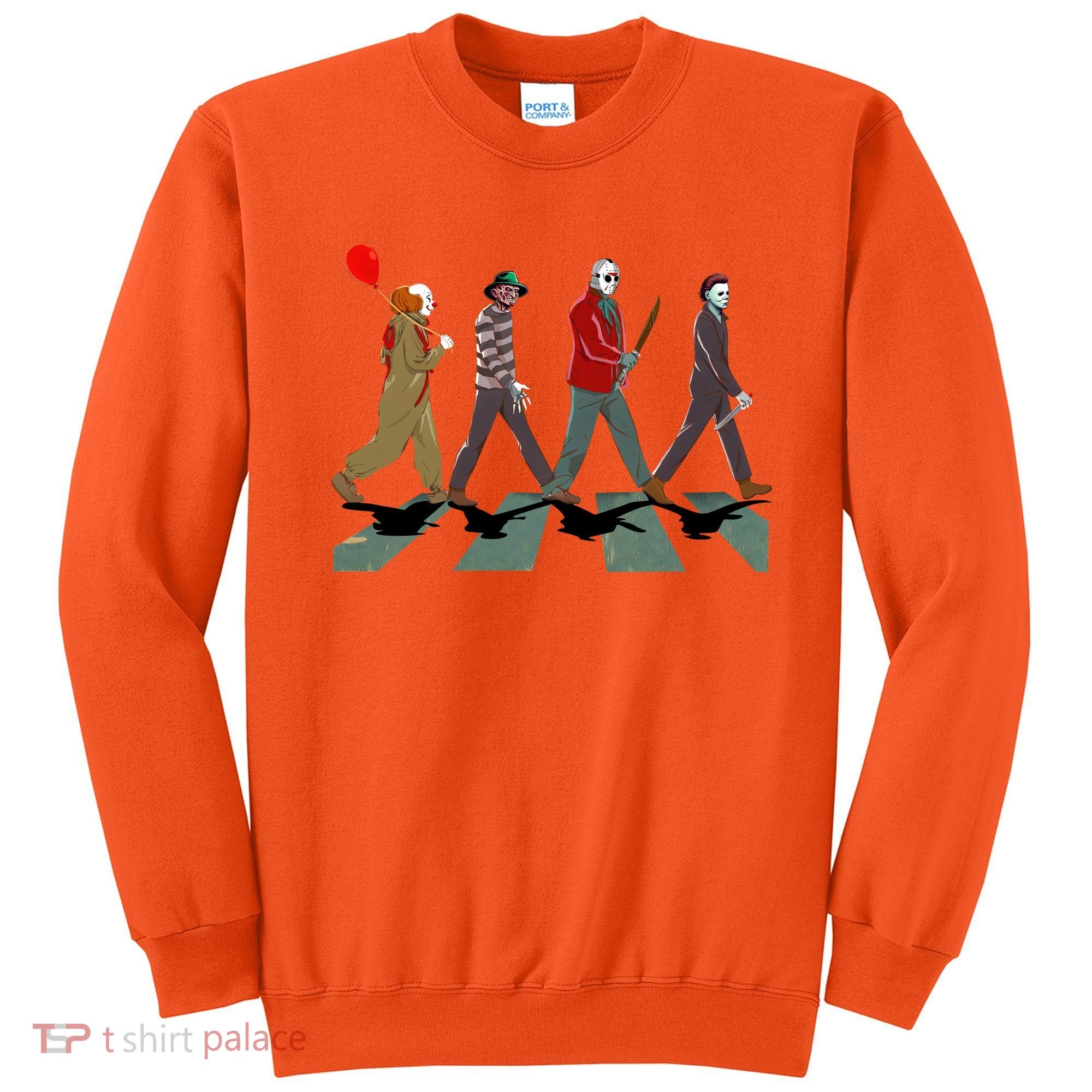 Horror Movie Characters Walking Road Friends Halloween Pennywise Sweatshirt