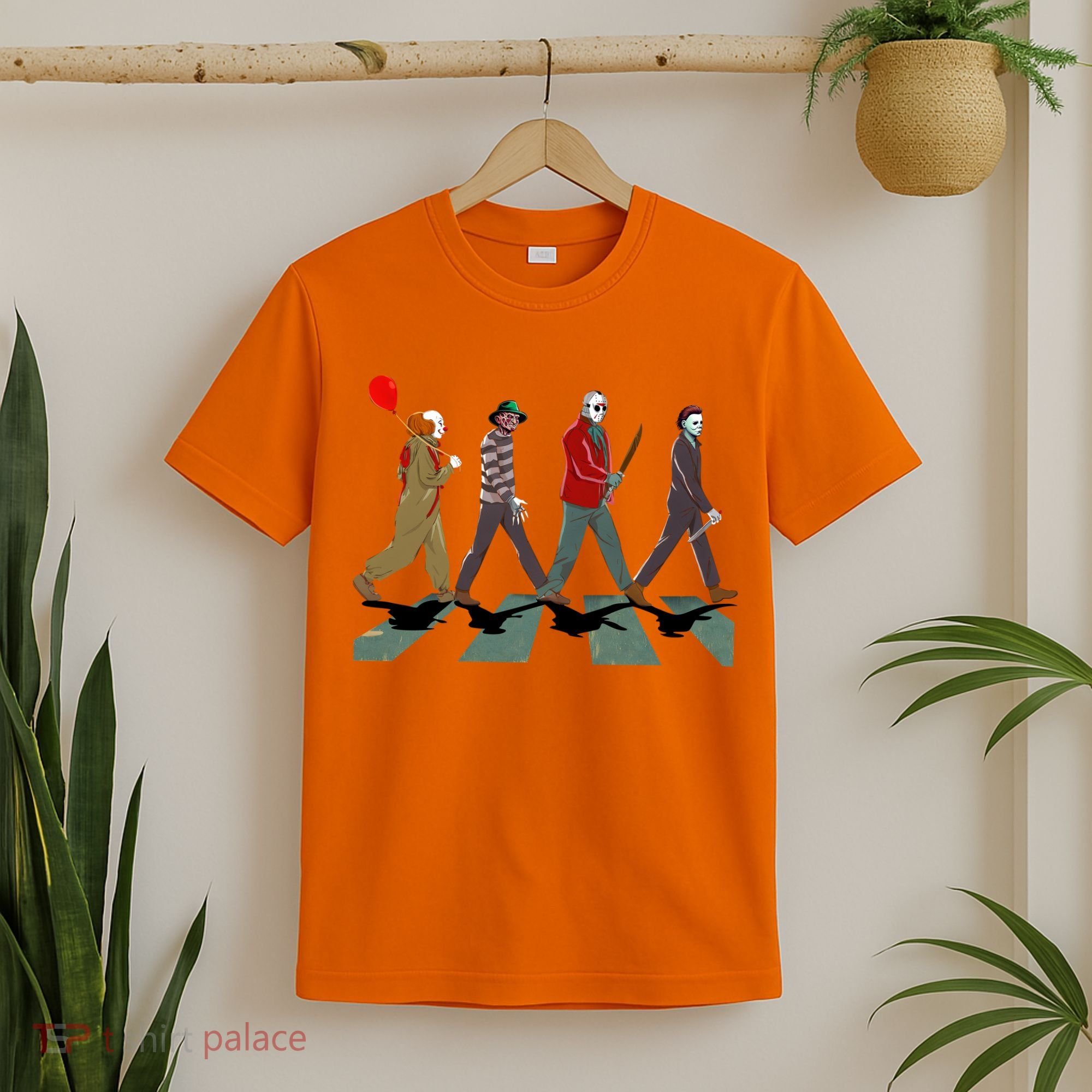 Horror Movie Characters Walking Road Friends Halloween Pennywise T-Shirt
