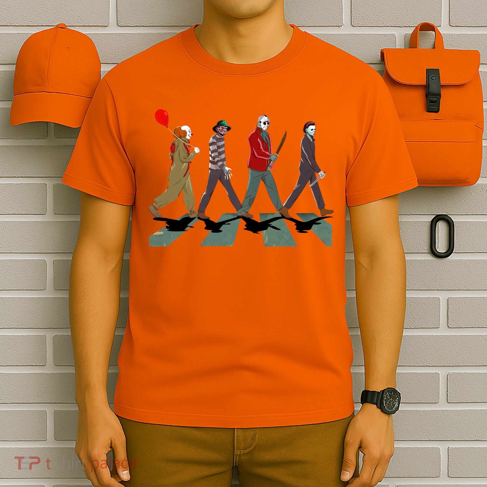 Horror Movie Characters Walking Road Friends Halloween Pennywise T-Shirt