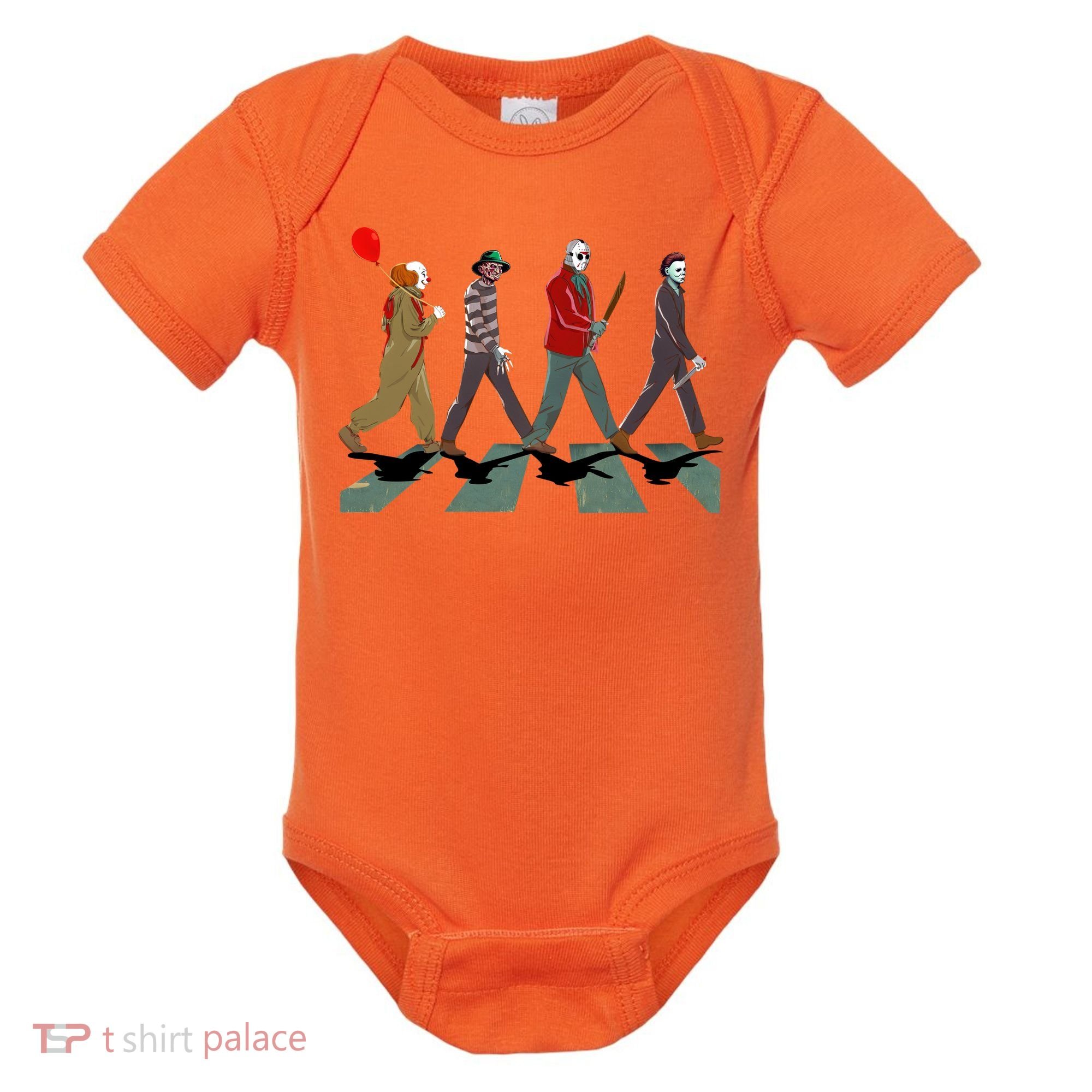 Horror Movie Characters Walking Road Friends Halloween Pennywise Baby Bodysuit
