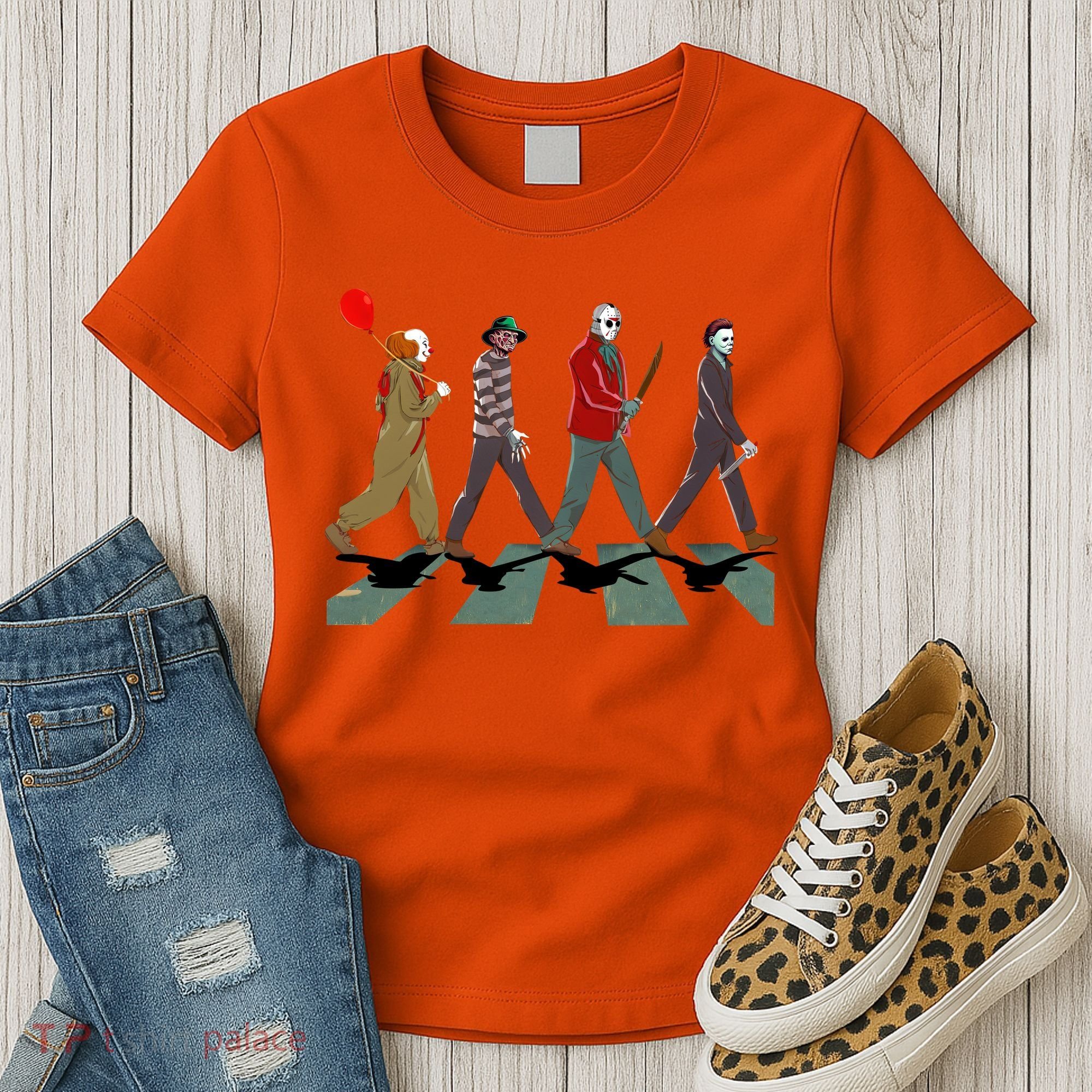 Horror Movie Characters Walking Road Friends Halloween Pennywise Women's T-Shirt