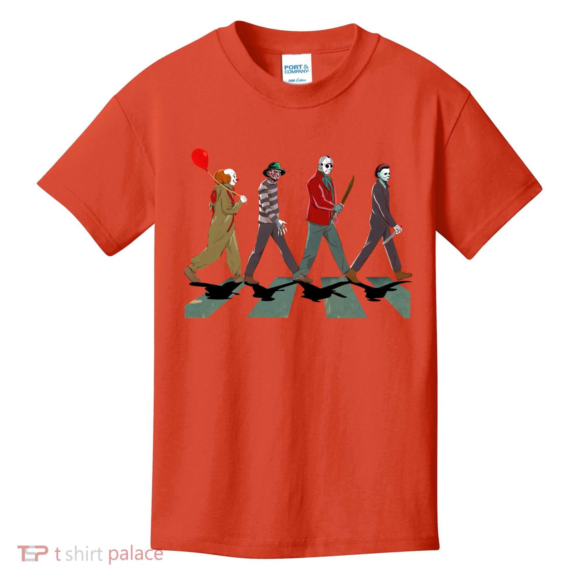 Horror Movie Characters Walking Road Friends Halloween Pennywise Kids T-Shirt