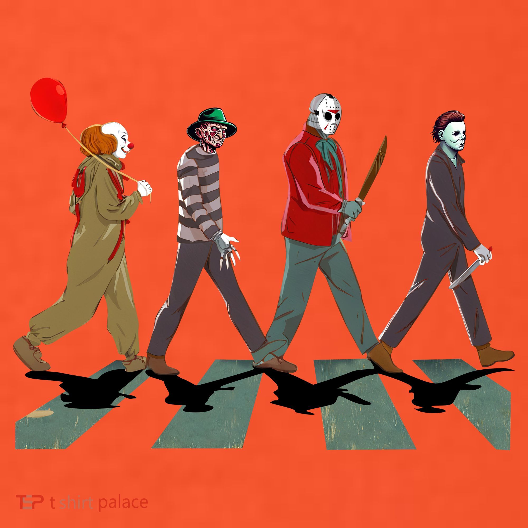 Horror Movie Characters Walking Road Friends Halloween Pennywise Kids T-Shirt