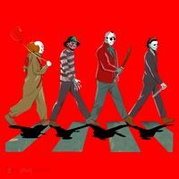 Horror Movie Characters Walking Road Friends Halloween Pennywise Santa Hat thumb 1