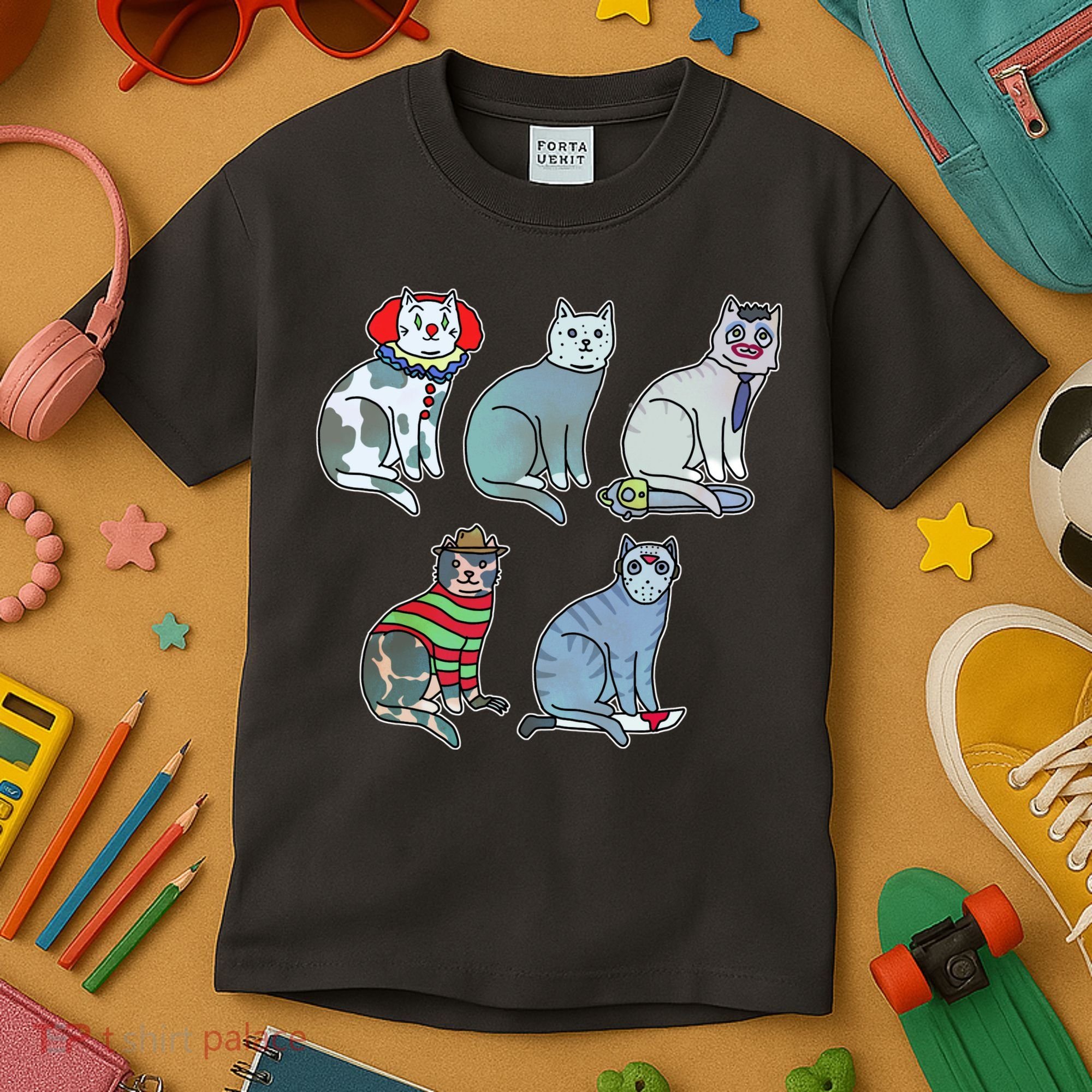 Horror Movie Cats Kids T-Shirt