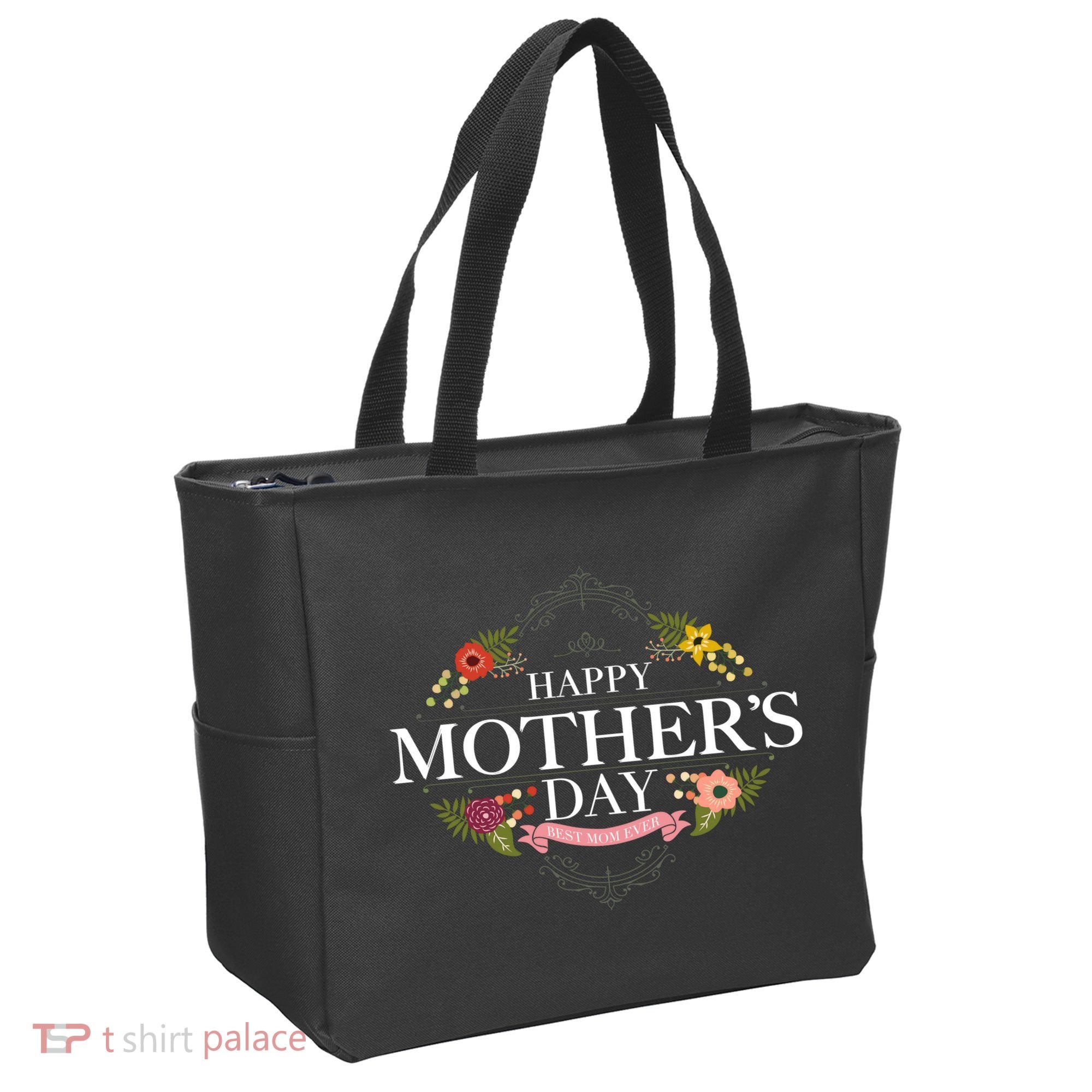 Happy Mother's Day Best Mom Ever Floral Tote Bag