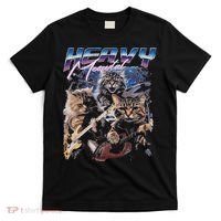 Heavy Meowtal Distressed Rock Cat Playing Guitar Music Bands T-Shirt thumb 0