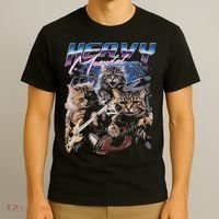 Heavy Meowtal Distressed Rock Cat Playing Guitar Music Bands T-Shirt thumb 3