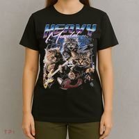 Heavy Meowtal Distressed Rock Cat Playing Guitar Music Bands T-Shirt thumb 4