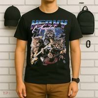 Heavy Meowtal Distressed Rock Cat Playing Guitar Music Bands T-Shirt thumb 6