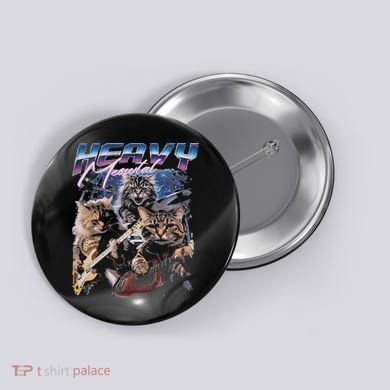 Heavy Meowtal Distressed Rock Cat Playing Guitar Music Bands Button