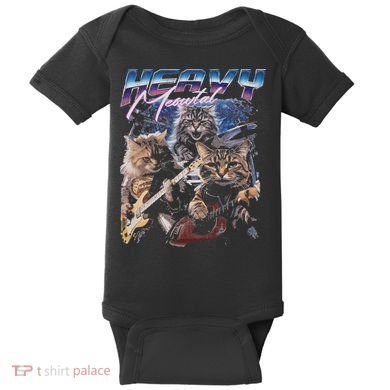 Heavy Meowtal Distressed Rock Cat Playing Guitar Music Bands Baby Bodysuit