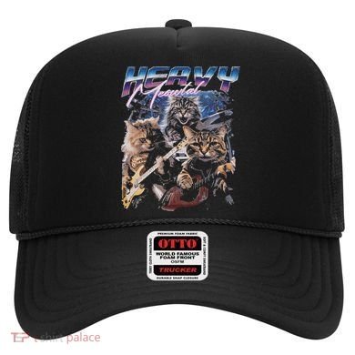 Heavy Meowtal Distressed Rock Cat Playing Guitar Music Bands Hat