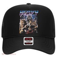 Heavy Meowtal Distressed Rock Cat Playing Guitar Music Bands Hat thumb 0