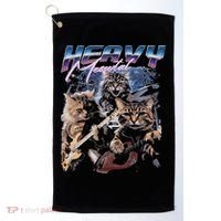 Heavy Meowtal Distressed Rock Cat Playing Guitar Music Bands Golf Towel thumb 0